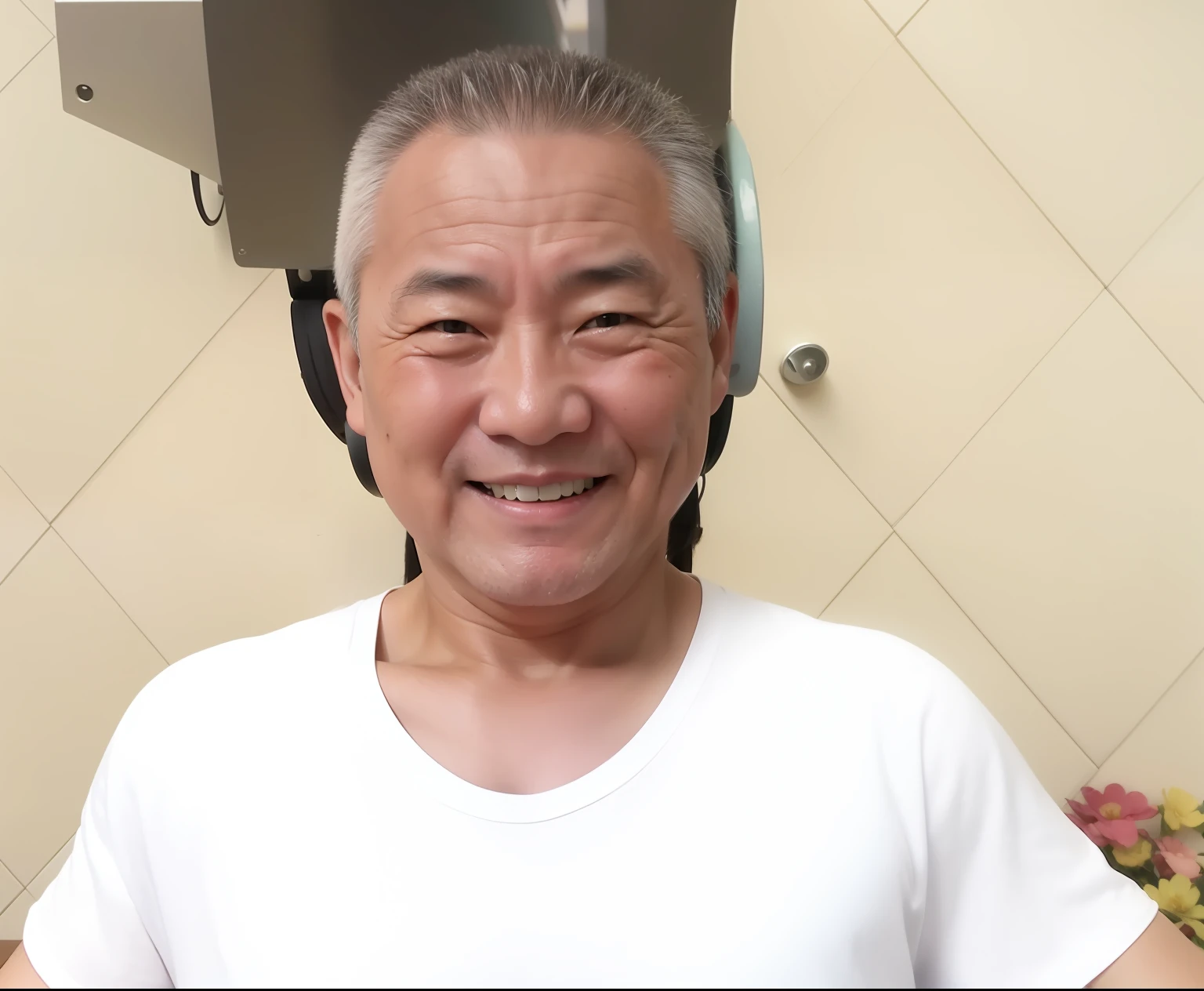 57-year-old Chinese man,Smile at the camera,affable