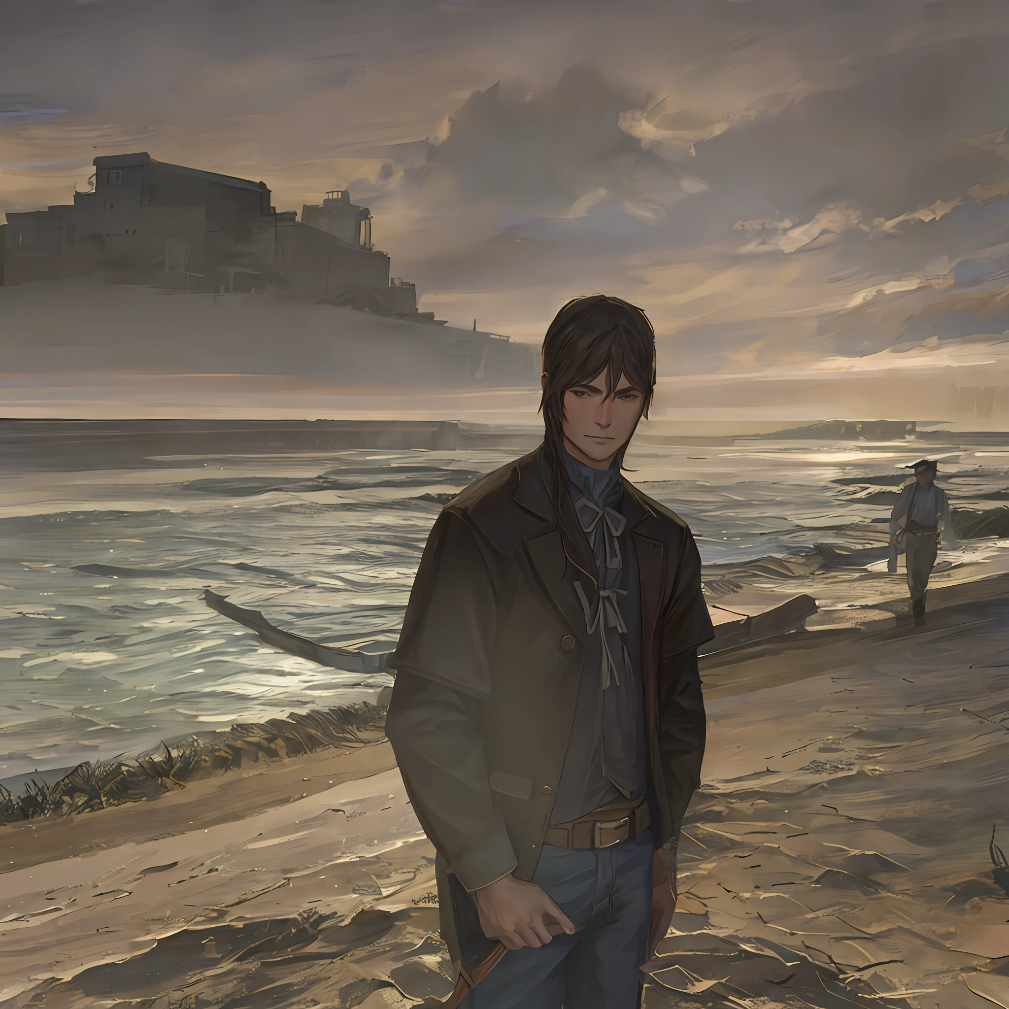 Me as a cowboy in a western village in the background