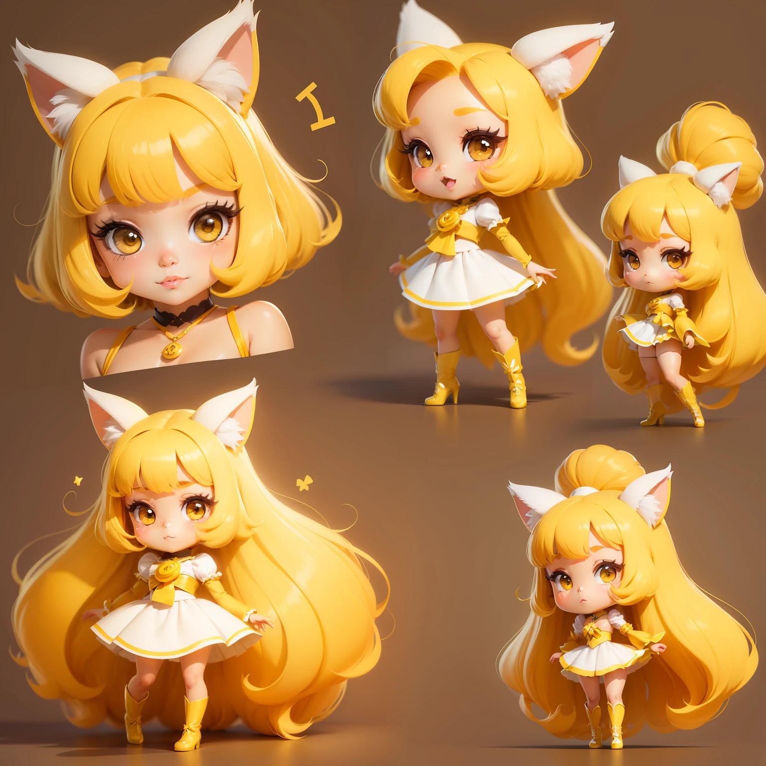 Model Sheet de calopsita, amarelo com branco, estilo chibi, kawaii.