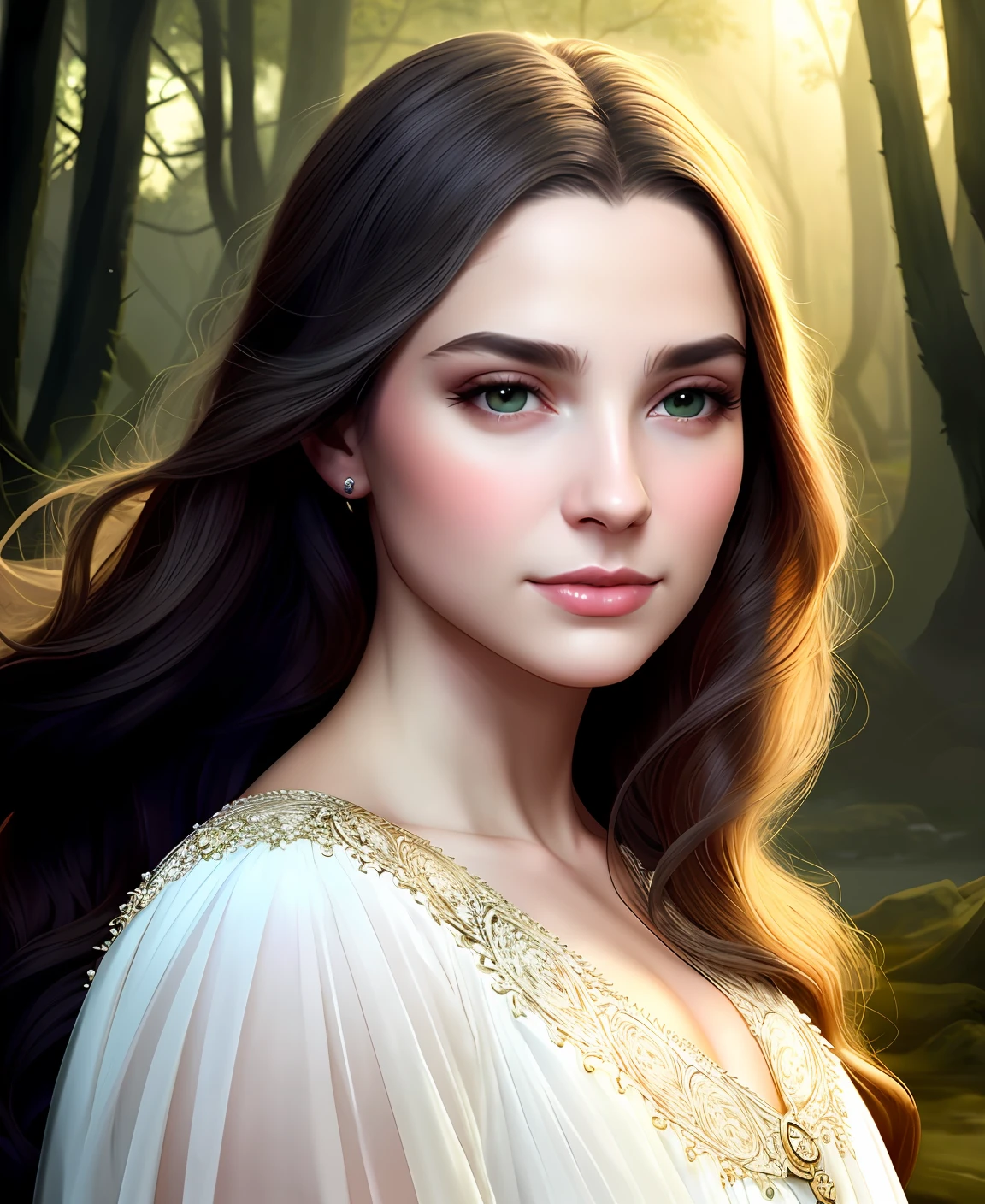 side portrait of a beautiful female cleric, ethereal, dreamy, backlit, highly detailed, sad expression, mystical, magical, realistic lighting, realistic face, sharp focus, windswept, rule of thirds, symmetrical facial features, by artgerm, wlop, rossdraws, frank frazetta, andrei riabovitchev, trending on artstation, hd, 4 k, fantasy