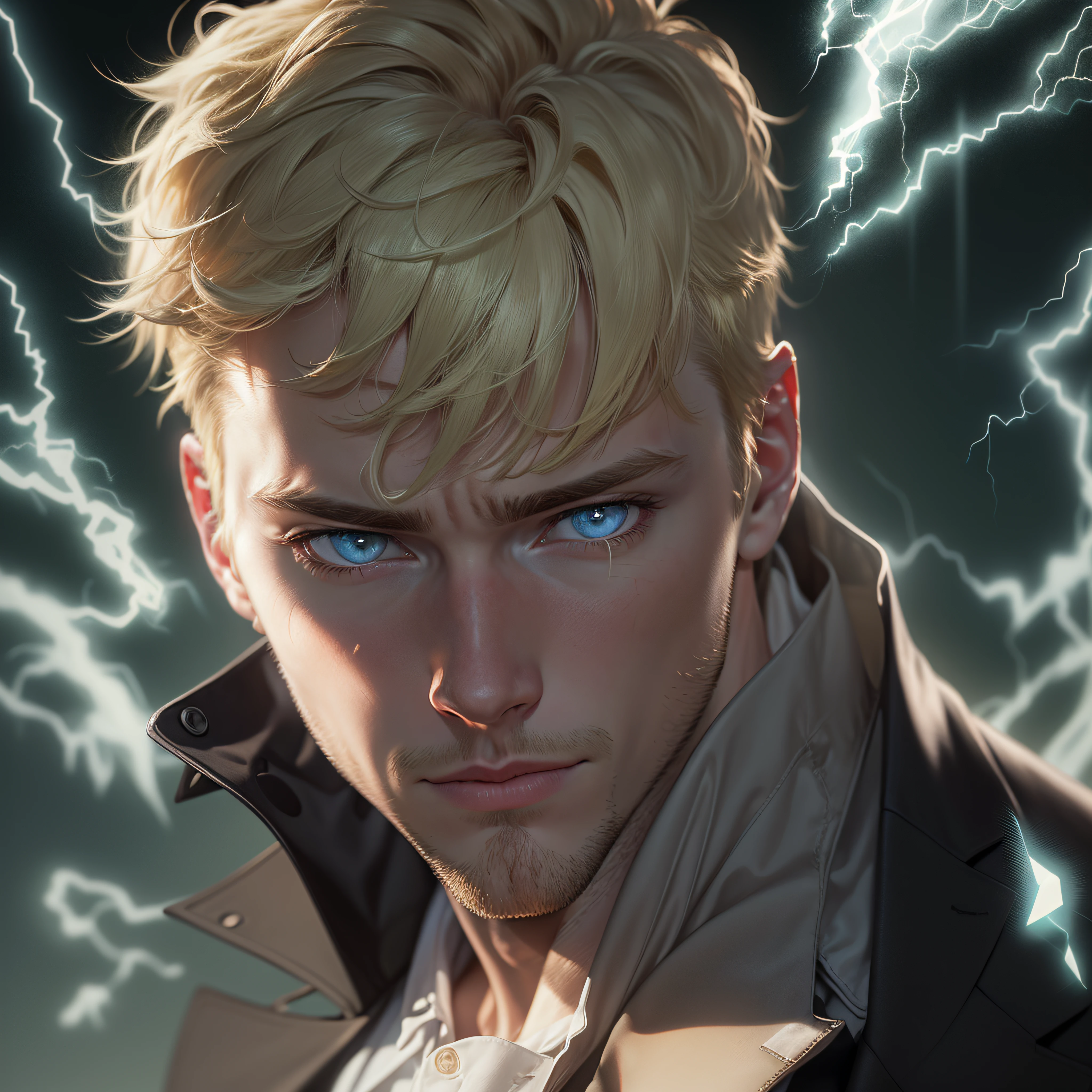 Best Quality, Masterpiece, Ultra High Resolution, (Fidelity: 1.4), Photos, 1 Handsome short blonde Hair (((American Man)))), Dim, Darkness, Lightning, Pathese, Movie, ((Man)), (casual Clothes: 1.5), (suit Clothes: 1.4) Saving Yourself, Biting Lower Lip, wide Shoulders, blonde Hair, (((Man)))