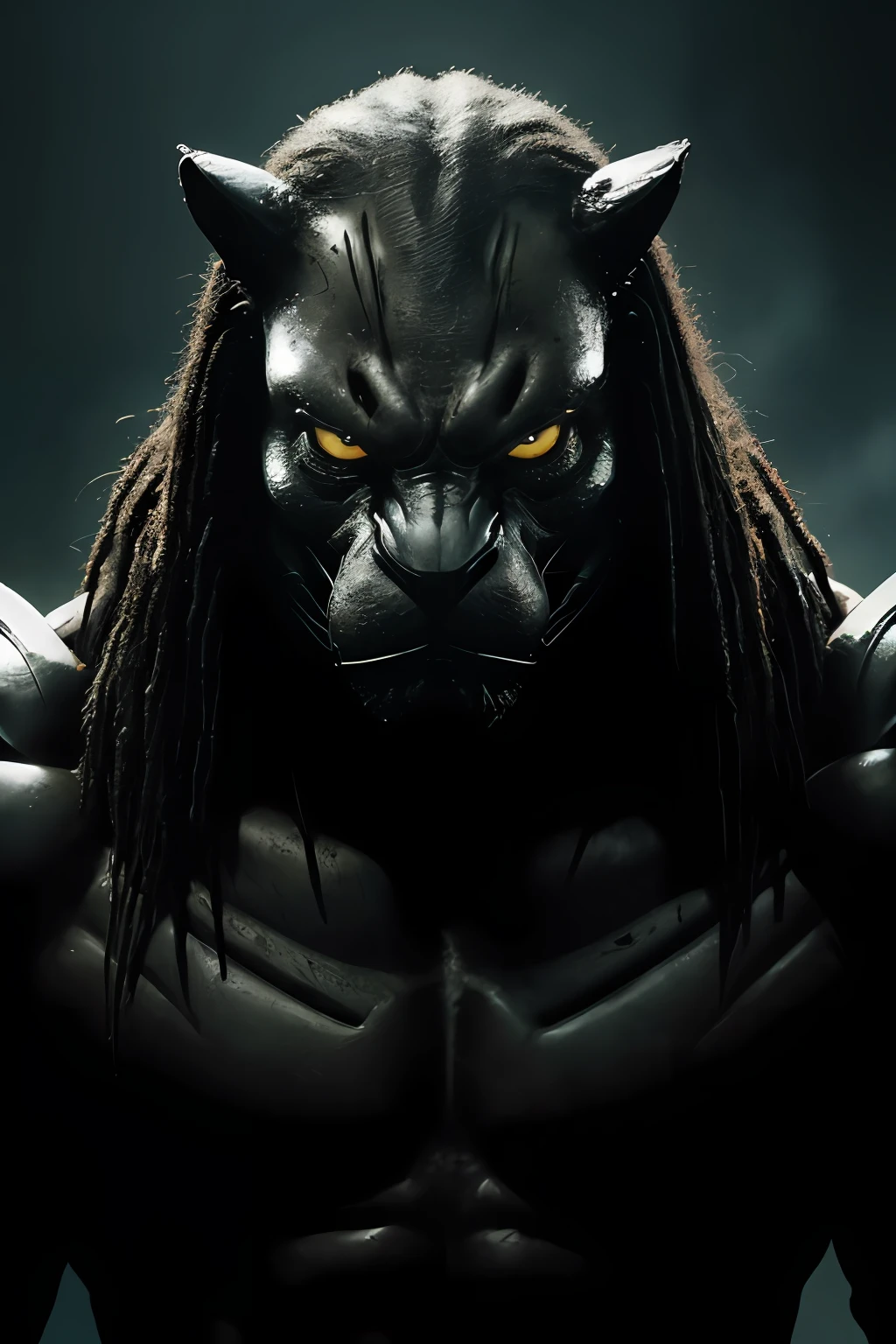 There is a black cat, who is looking at something, predator, The film "Predator", predator, The film "Predator", Zack Snyder, HQ 4K Phone Wallpaper, Sharp black skin, Shot from the movie "Predator", Blade, Johnny Silverhand, Poster shot, Cinematic. ", textless, Predator 2, profile shot, From the movie "Predator" 1987, Very sharp photoa