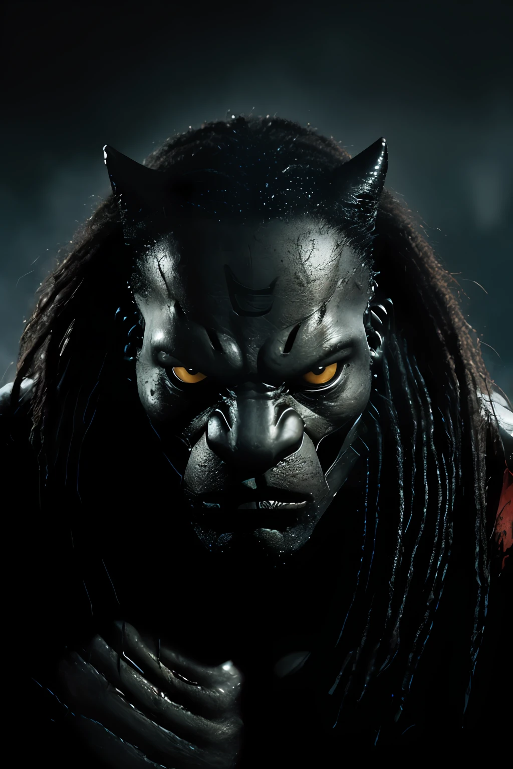 There is a black cat, who is looking at something, predator, The film "Predator", predator, The film "Predator", Zack Snyder, HQ 4K Phone Wallpaper, Sharp black skin, Shot from the movie "Predator", Blade, Johnny Silverhand, Poster shot, Cinematic. ", textless, Predator 2, profile shot, From the movie "Predator" 1987, Very sharp photoa