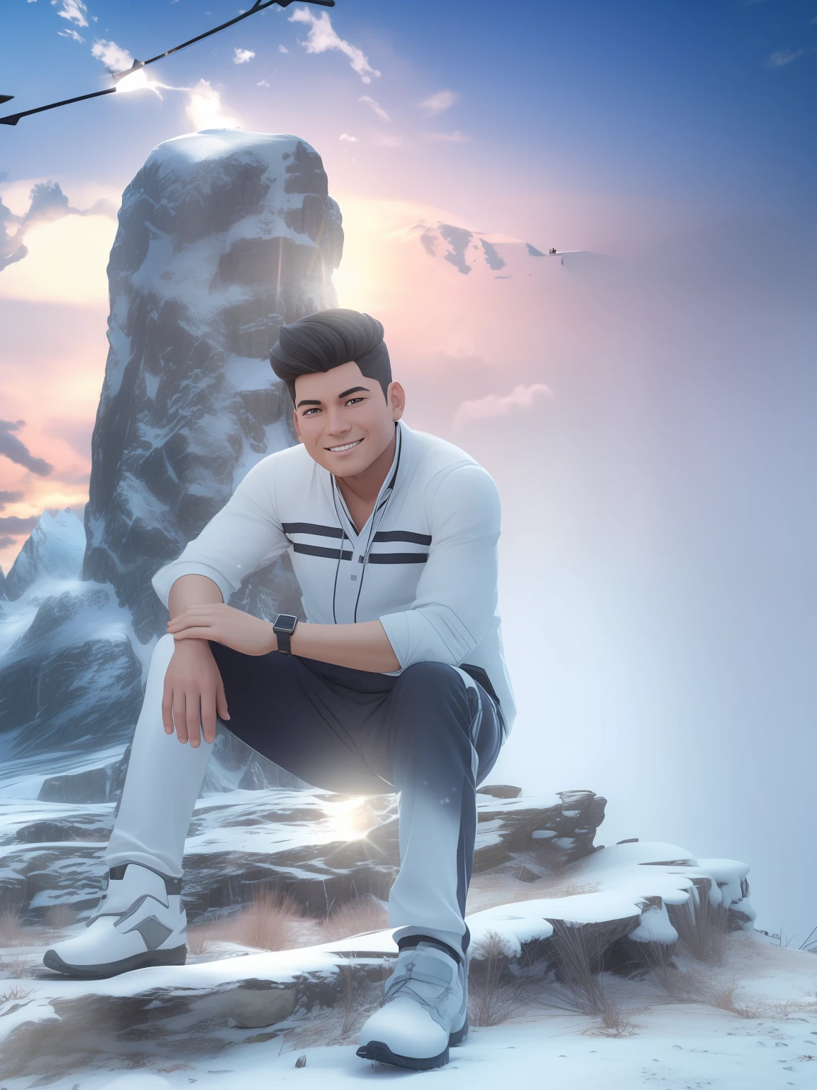 Keep the real face .. change background to snow hills .. and 3d character