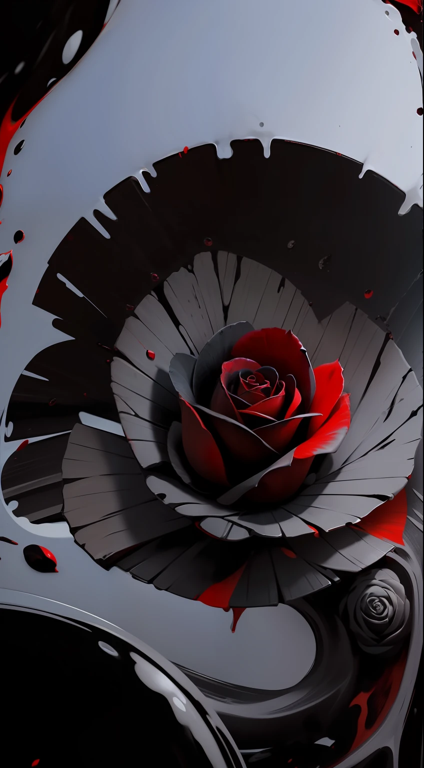 close-up of a black rose with red spots on it, black and red colors, Black Rose, black, white and red colors, black roses, red and black colors, black and red, Only black and red!!!, Black and red tones, ❤🔥🍄🌪, black, white and red colors, monochrome and red bleeding color, Red on black