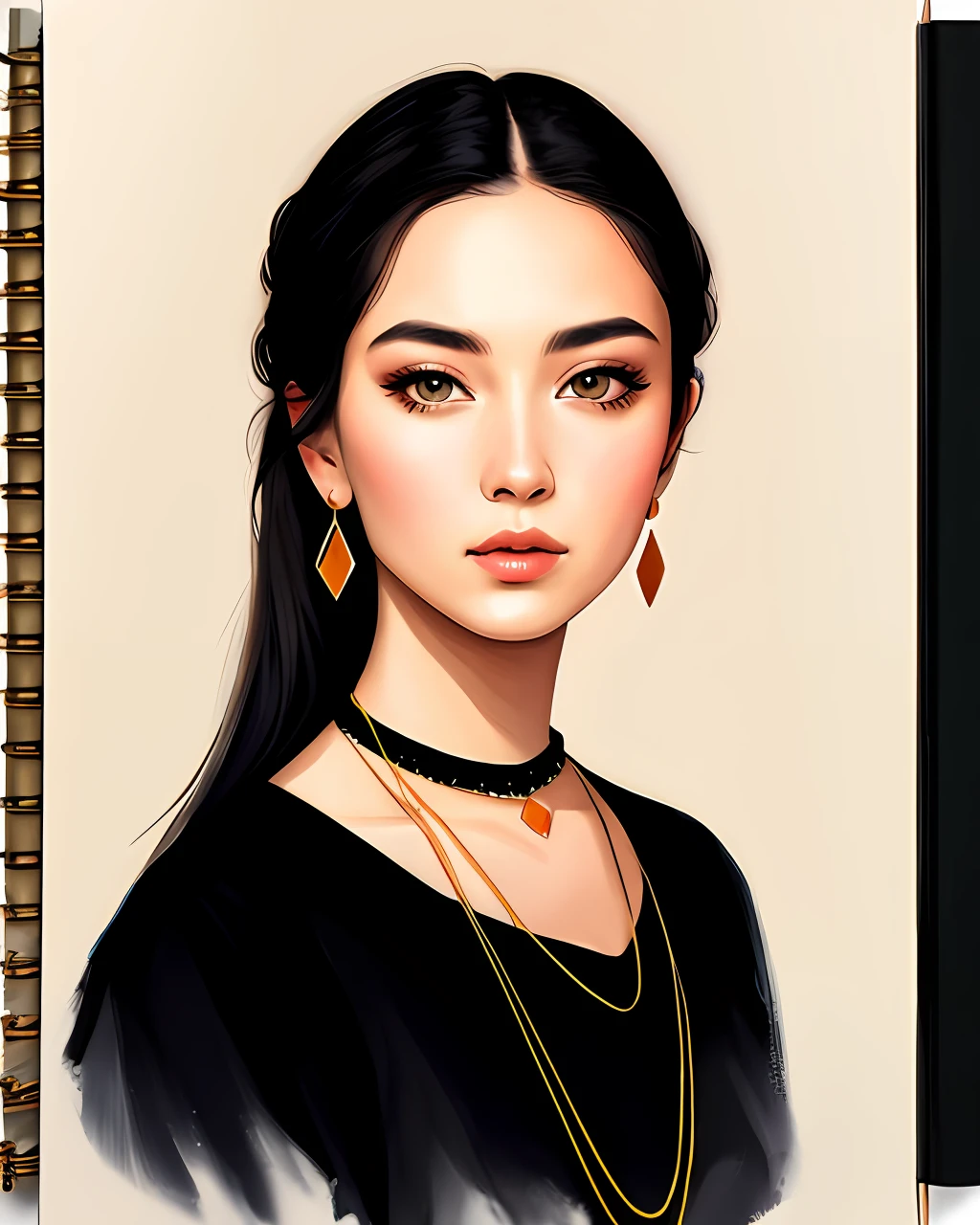 Digital sketch, sketchbook, unfinished drawing, pencil marks, painting of a woman with a necklace and earrings on her neck, portrait study, character art portrait, stylized portrait, detailed character portrait, digital portrait, low detailed. digital painting, painted character portrait, 🤤 girl portrait, realistic female portrait, lofi portrait, digital illustration portrait, detailed color portrait, high quality portrait, smooth. digital painting, realistic portrait,