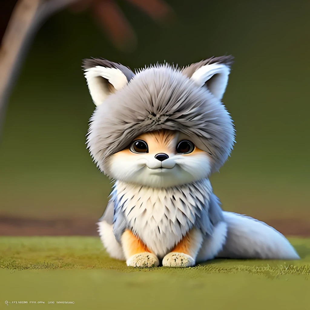 : 3. Fox,gray feathers: 1.5, realistic,tail shaped like spanish moss