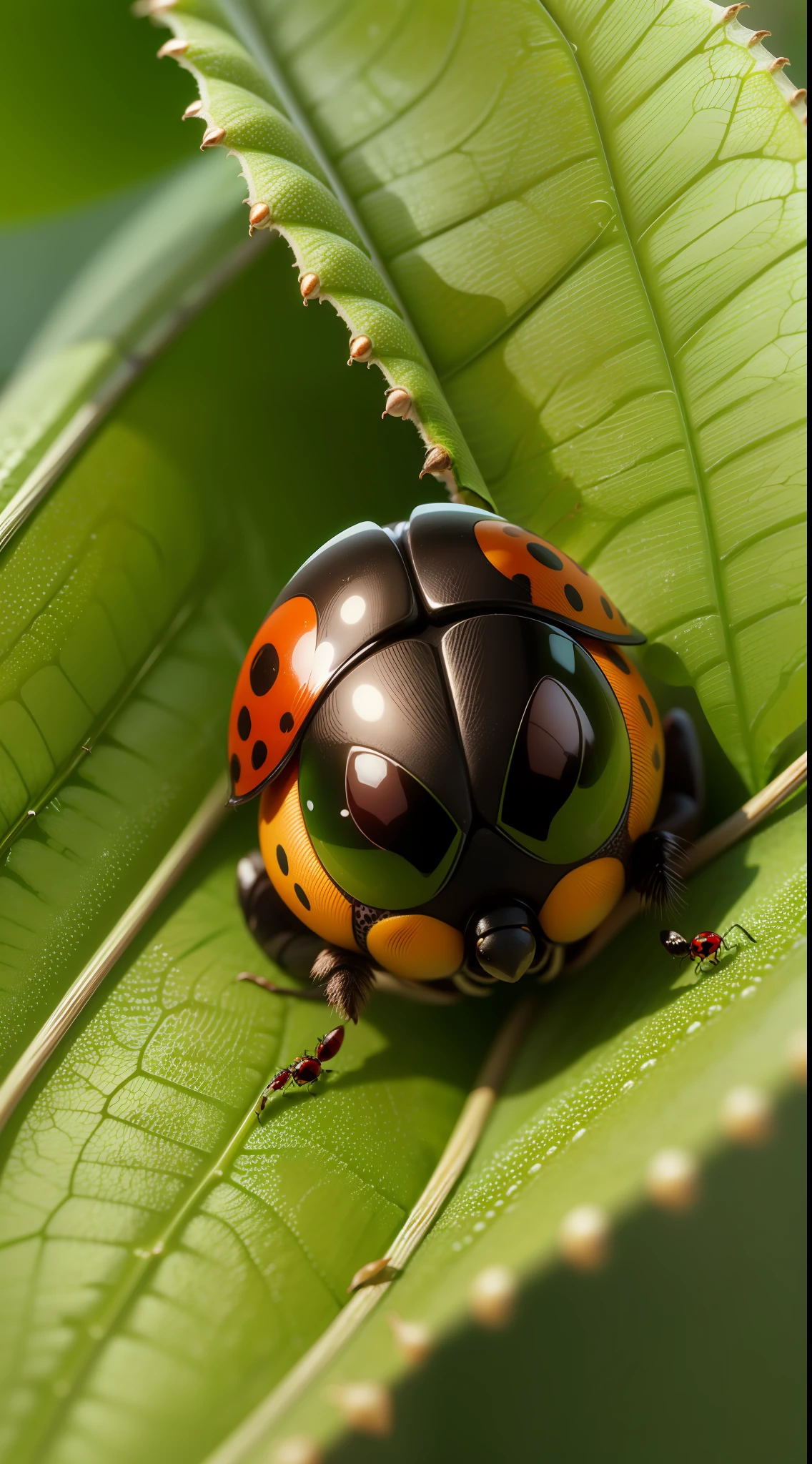 Ladybug in the brown color leaf,closeup,macro,ladybug,high resolution, high quality