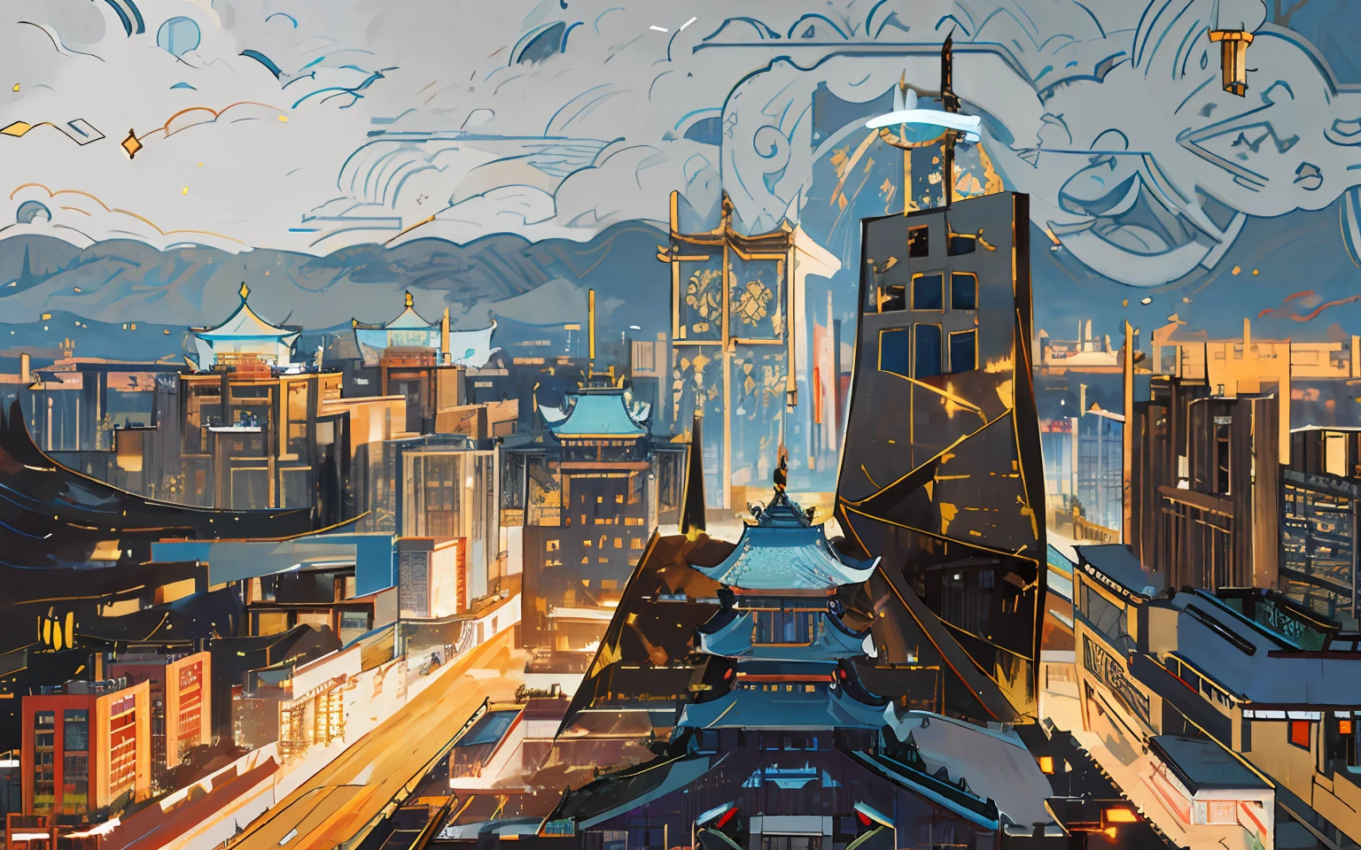 City view at night，There are a lot of tall buildings, beijing, author：Chass is silent, City, shenzhen, the neat and dense buildings, inspired by Zha Shibiao, Beautifully lit building, feng zhu |, with shiny glass buildings, shaxi, Wu Liu, golden hour in beijing, Hangzhou