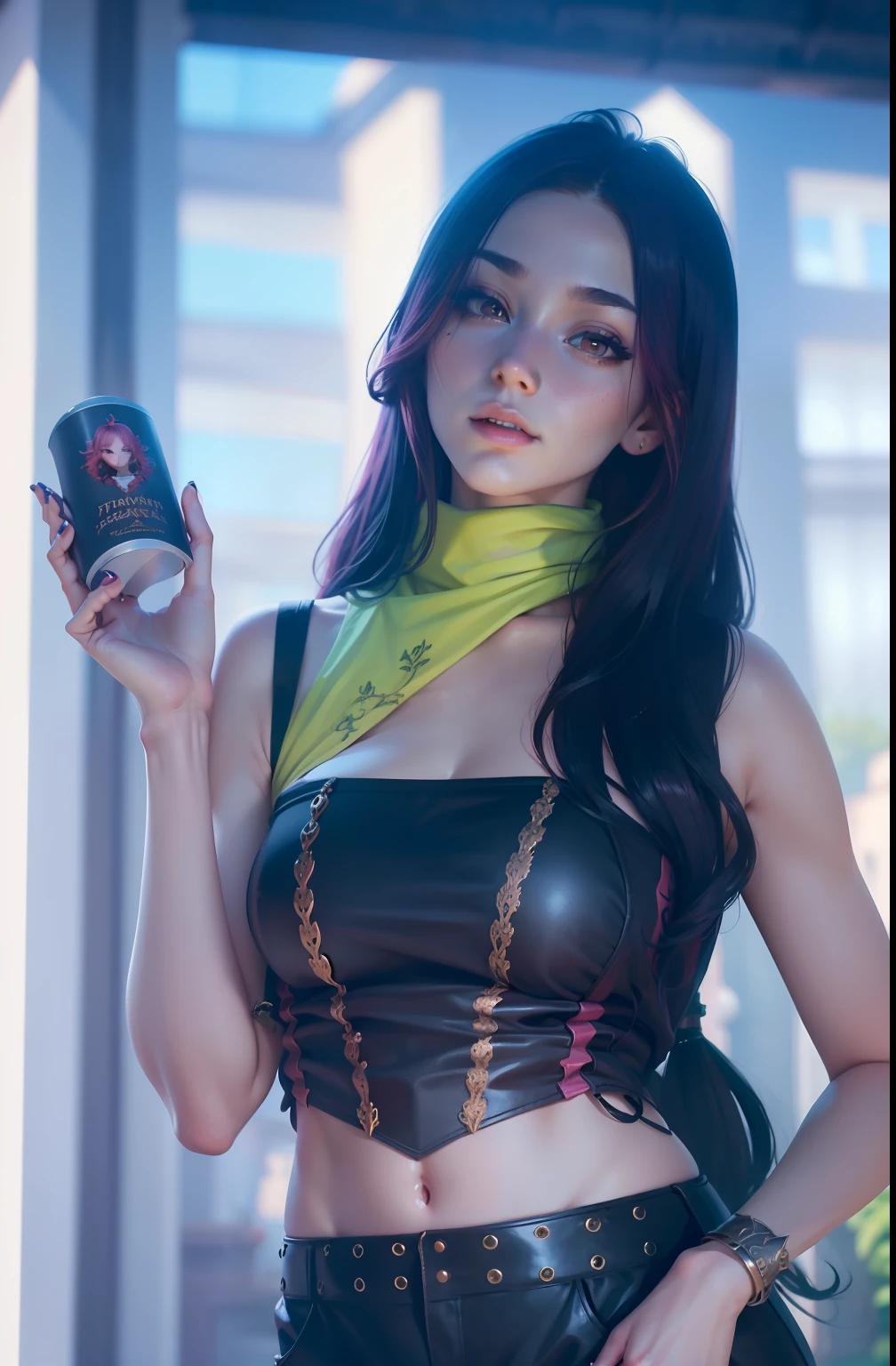 masterpiece, top quality, high resolution, fine detail, incredibly detailed and beautiful, different_images, 1 girl, solo, dragon ping horns, dragon ping horns, dragon ping horns, from below, dark pink hair, red eyes, dragon ping horns, (big tits), (lower chest), outdoor, plants, botanical garden, dolphin shorts, arms behind