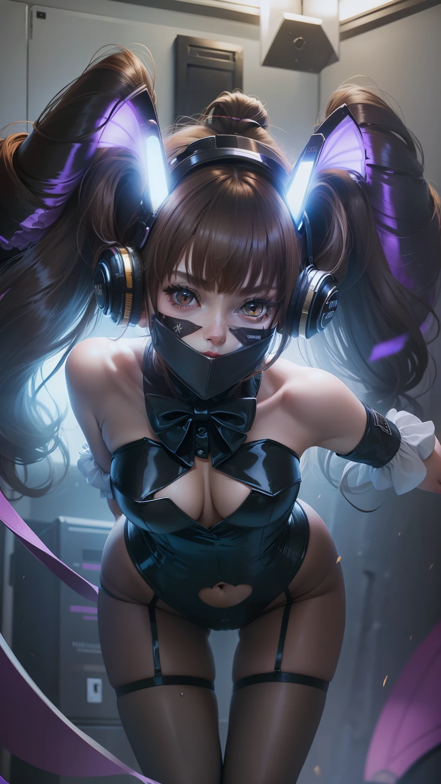 1girls, , Trikot,Playboy Bunny, Netzstrumpfhosen, braune Haare, Anime Niedlich, flush, dicker, , sexy, Titten