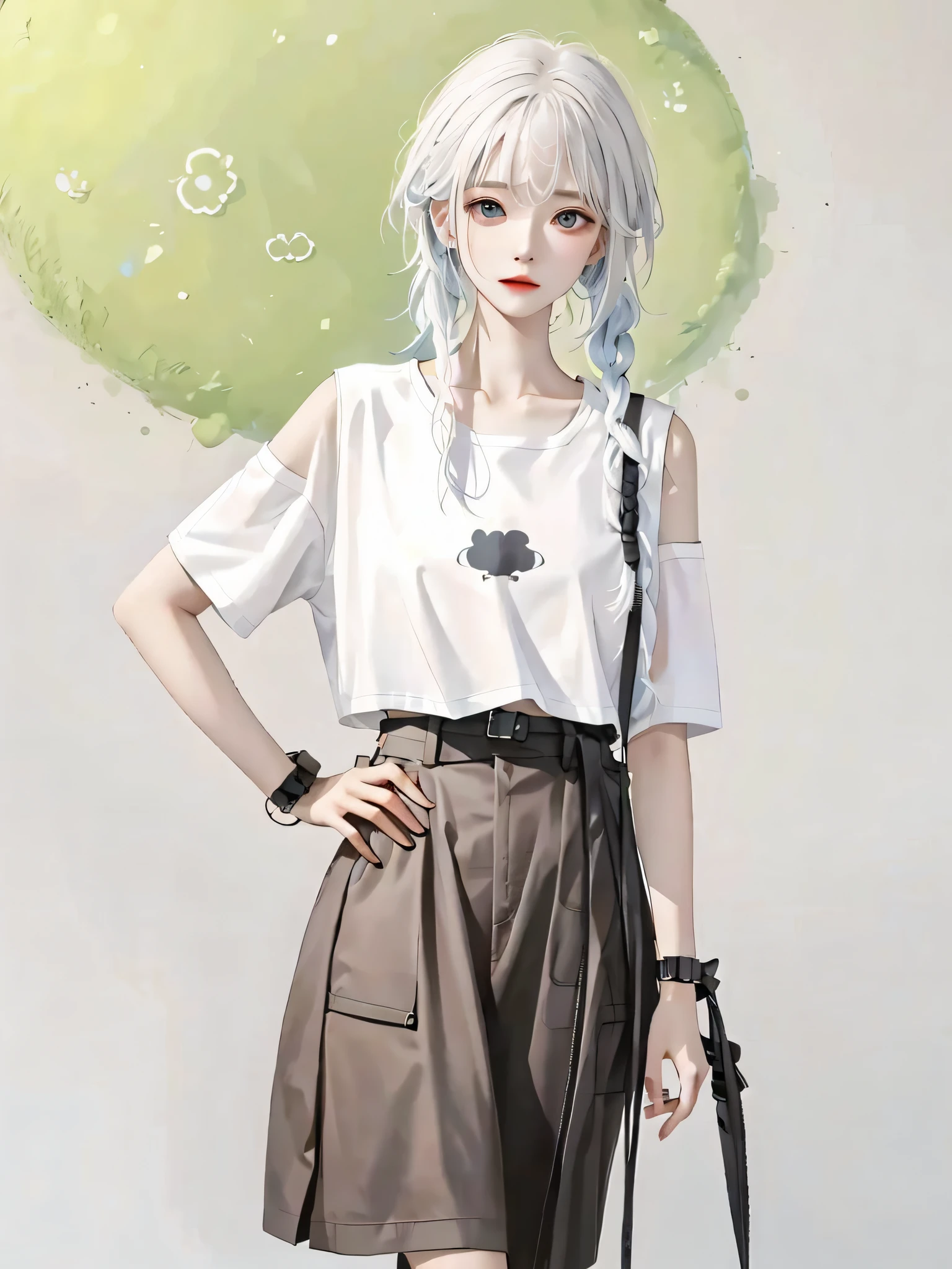 1 girl, (white skin: 1.4), Gray-blue hair, colored inner hair