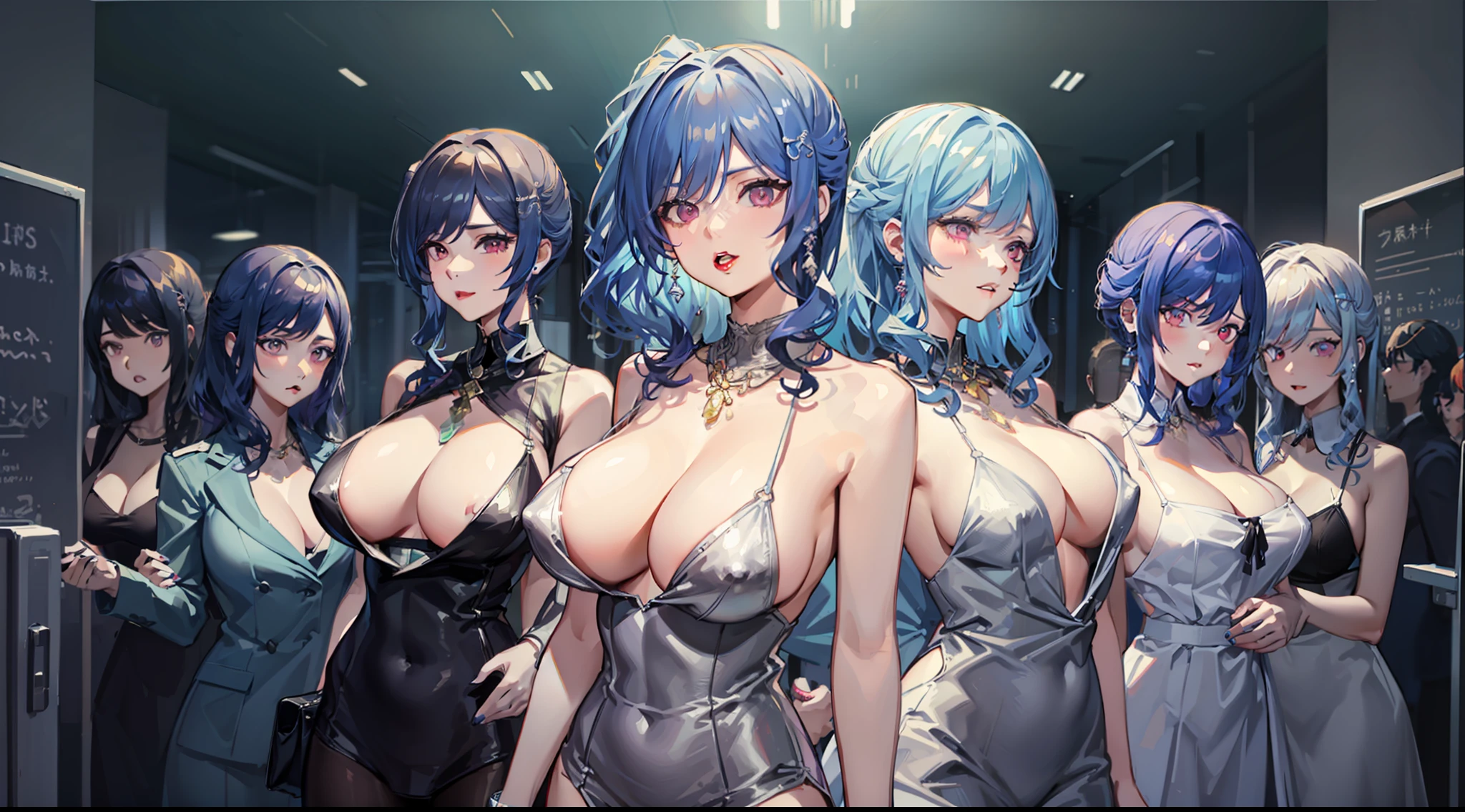 Infirmary， 窗帘， 6girls， nurses， white dresses， tmasterpiece， Best quality at best， tmasterpiece， （Extremely refined and beautiful：1.2）， a blurred background looking at the viewer， 16 girls， 独奏， Fahi girl， Redlip， Blushlush， BDSM， tightsuit， Big breasts corset， shibari， handcuff， collars， （pegging： 1.6）， Outside the chest， Bind your hands， Hands behind your back， discreet， leaning-forward， high detal, huge tit，Blush，