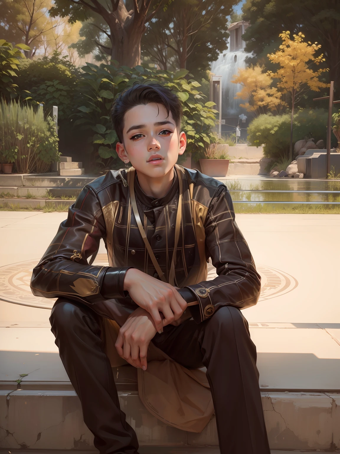 1boy, adult, portrait , oil painting style, simple face make up