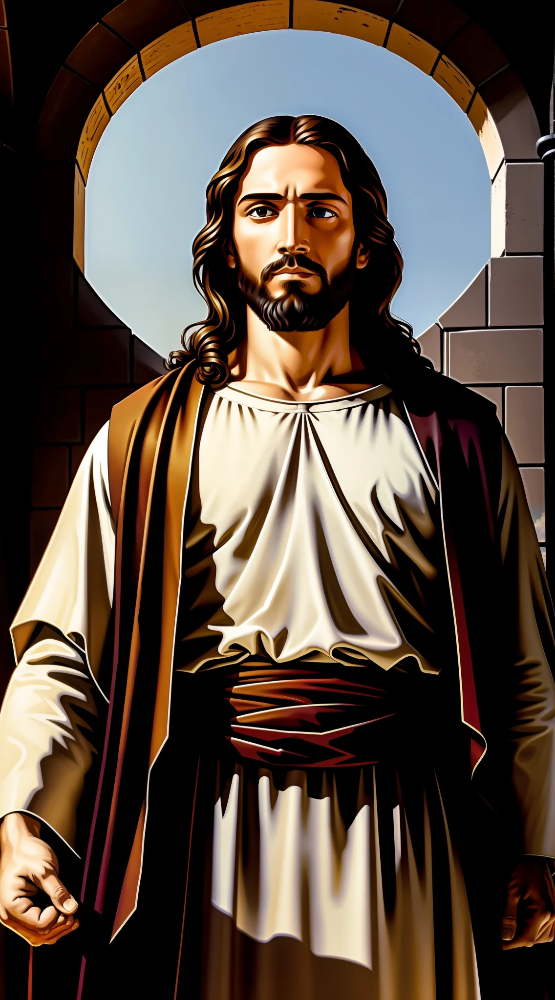 an image of Jesus, imposing