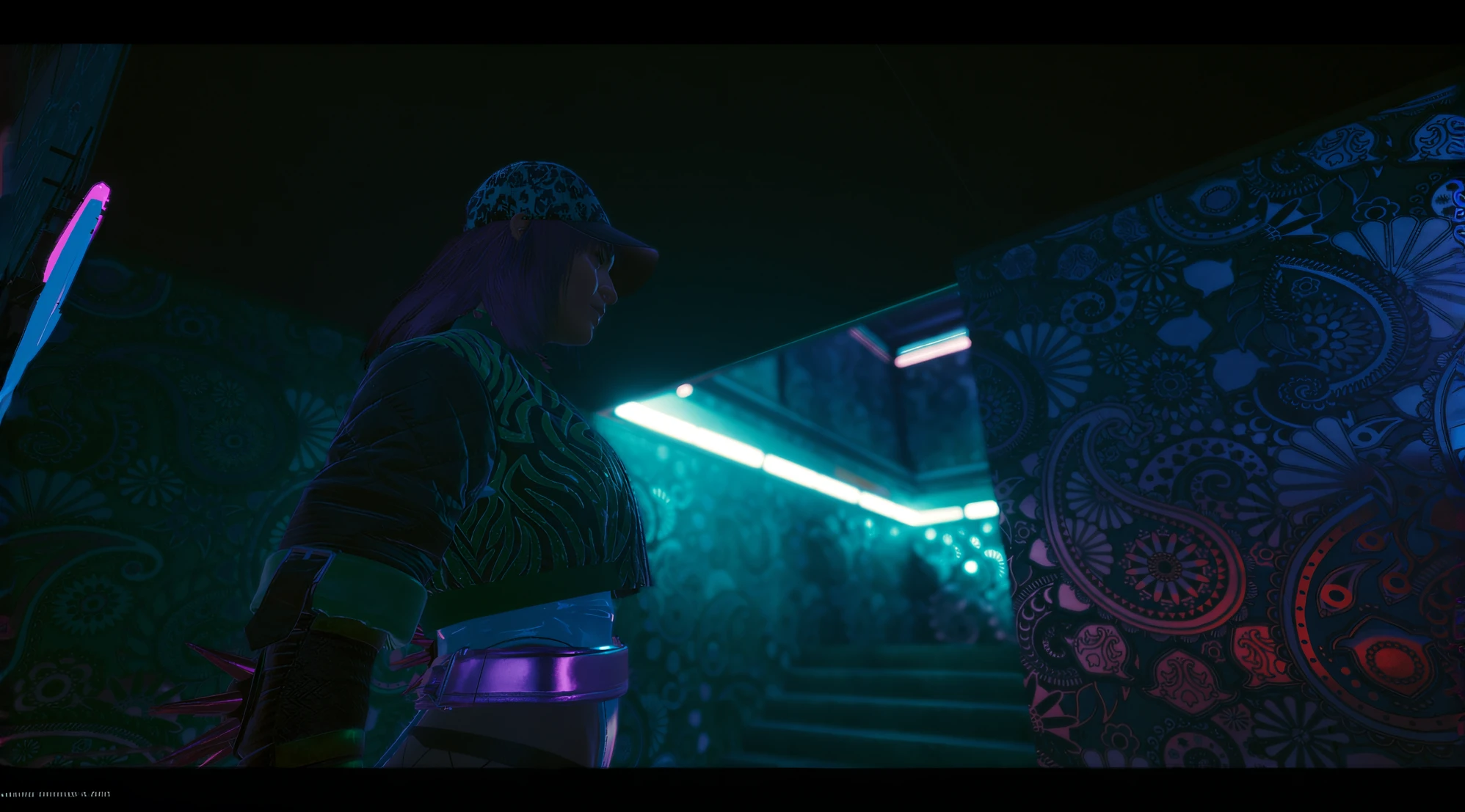 Woman lit up in a dark room with a tennis racket, beautiful and cinematic lighting, cyberpunk lighting, with cinematic lighting, detailed cinematic lighting, cinematic colors lighting, low cinematic lighting, cinematic dynamic lighting, cinematic neon uplighting, cinematic soft lighting, gorgeous cinematic lighting, beautiful cinematic lighting, cinematic top lighting, 8 mil. Volumetric lighting. Escuro, Argila Cyberpunk