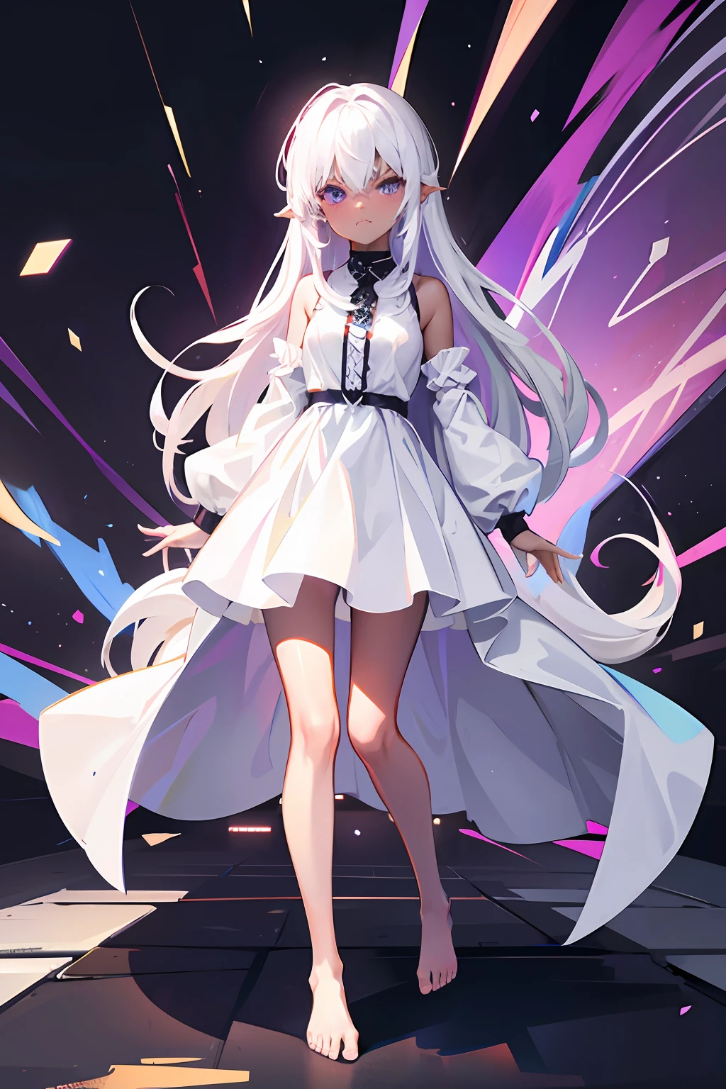 pc_chan_smol,purple eyes,(dark:1.1) skin,white hair,long hair,white dress,barefoot,full body,(pout:1.1),(angry:1.1),wariza,