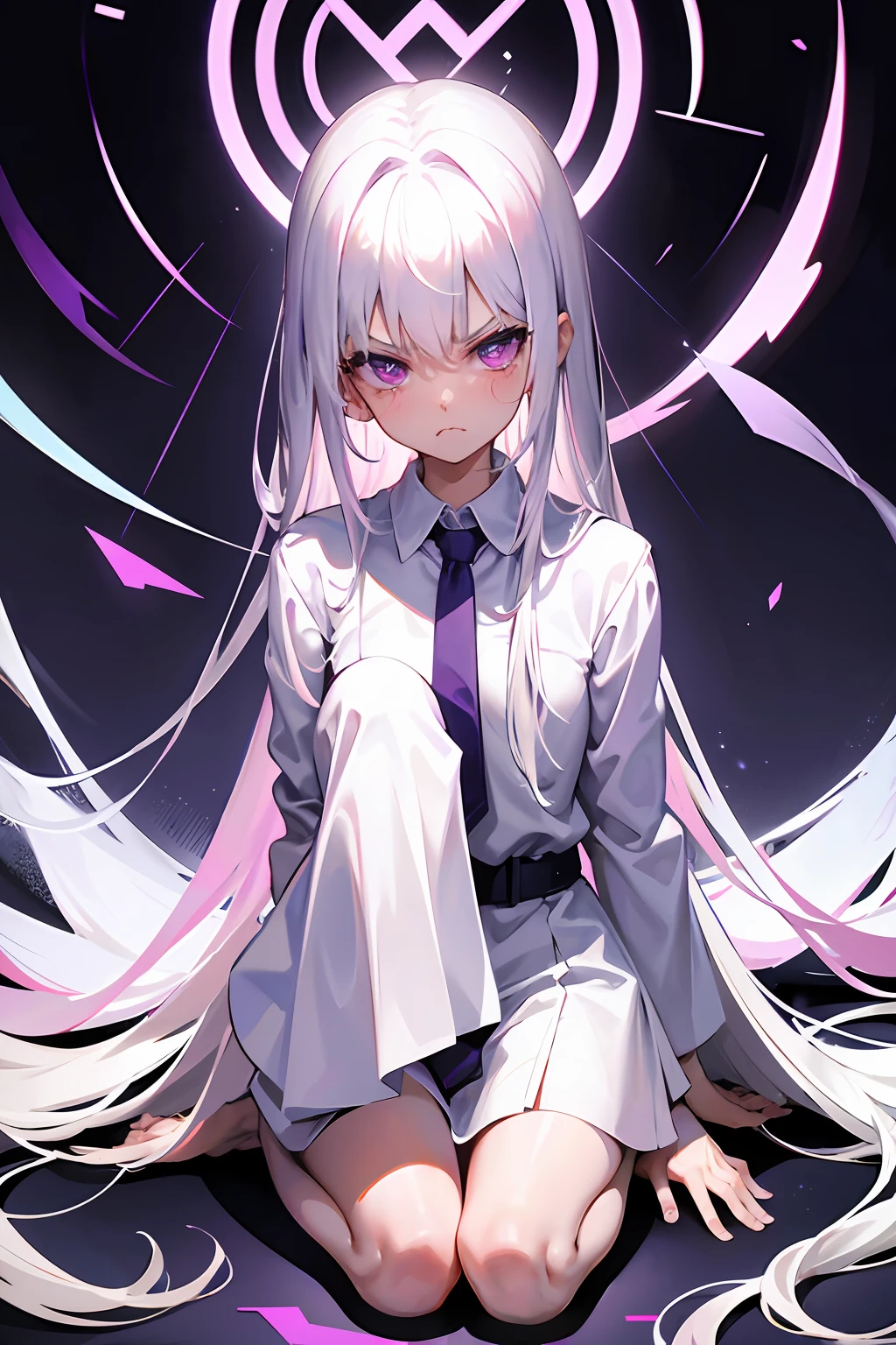 pc_chan_smol,purple eyes,(dark:1.1) skin,white hair,long hair,white dress,barefoot,full body,(pout:1.1),(angry:1.1),wariza,