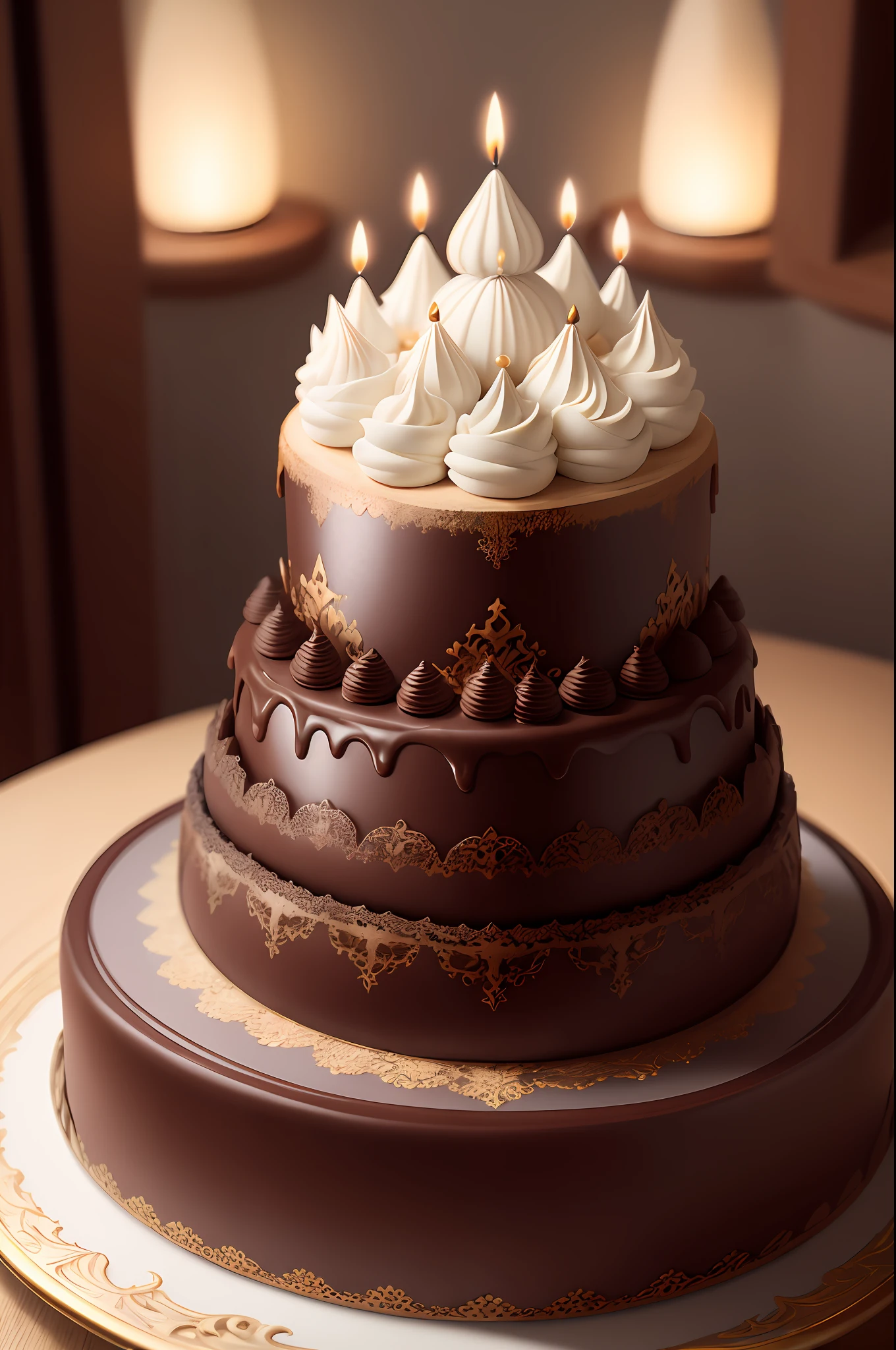 masterpiece, high quality, best quality, birthday cake chocolate, dark castle on the top, foodphoto, realistic food. unsplash, stock-photo, professional photographer, captured with professional DSLR camera, trending on Artstation, 64k, ultra detailed, ultra accurate detailed, bokeh lighting, surrealism, ultra unreal engine, intricate, epic