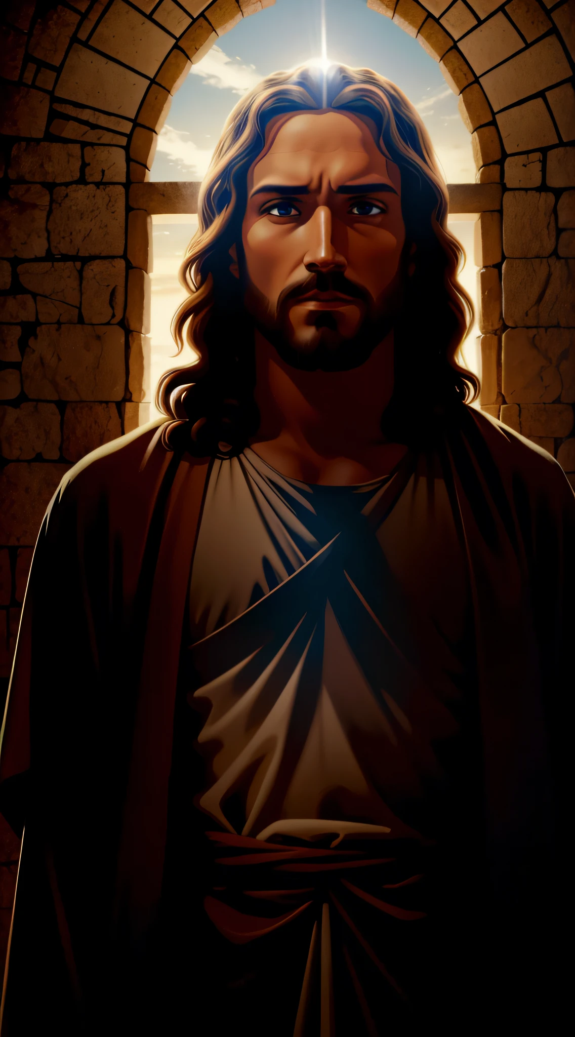 an image of Jesus, imposing