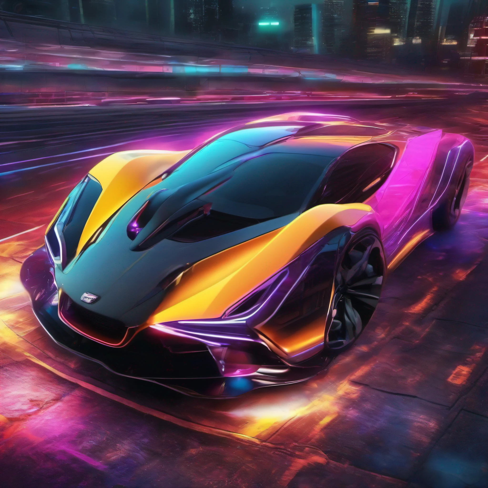 "carro esportivo, ultra detalhado, cores vibrantes, raios cinza e luzes neon extremamente brilhosos, moderno e futurista."