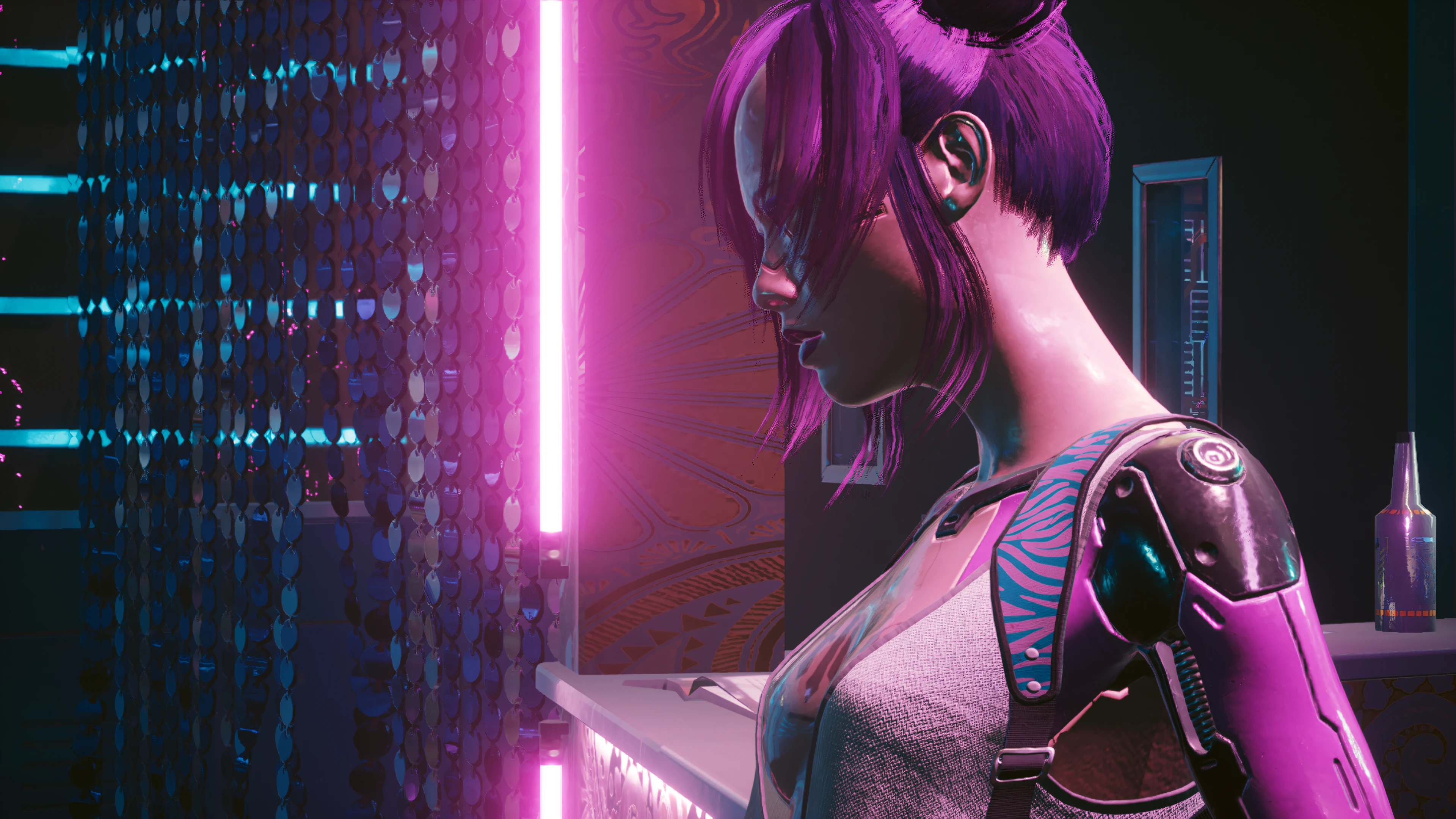 Woman lit up in a dark room with a tennis racket, beautiful and cinematic lighting, cyberpunk lighting, with cinematic lighting, detailed cinematic lighting, cinematic colors lighting, low cinematic lighting, cinematic dynamic lighting, cinematic neon uplighting, cinematic soft lighting, gorgeous cinematic lighting, beautiful cinematic lighting, cinematic top lighting, 8 mil. Volumetric lighting. Escuro, Argila Cyberpunk