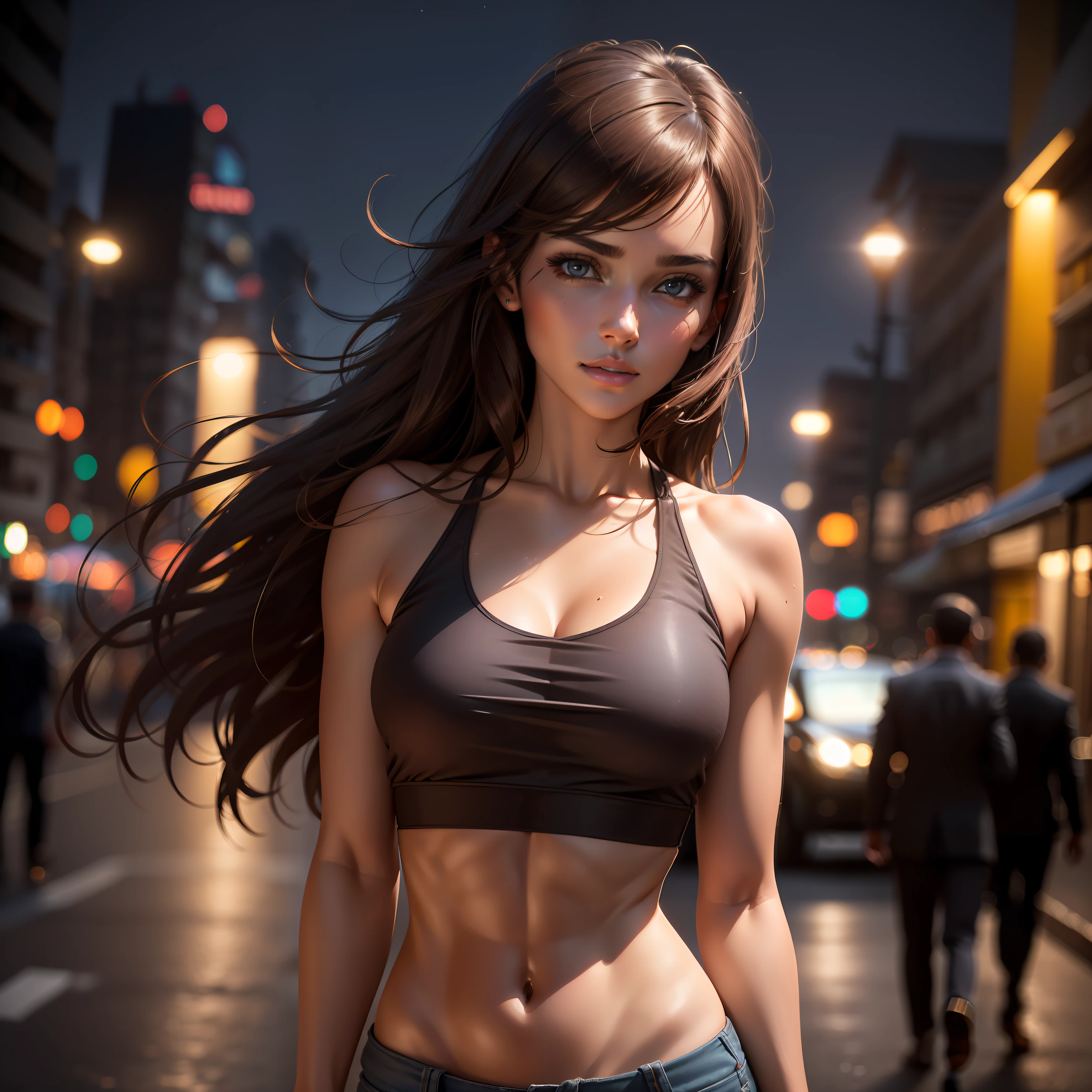 ((Realistic lighting, Best quality, 8K, Masterpiece: 1.3)), Clear focus: 1.2, 1girl, Perfect Figure: 1.4, Slim Abs: 1.1, ((Dark brown hair)), (Outdoor, Night: 1.1), Addis ababa City streets, Super fine face, Fine eyes, Double eyelids, undressed