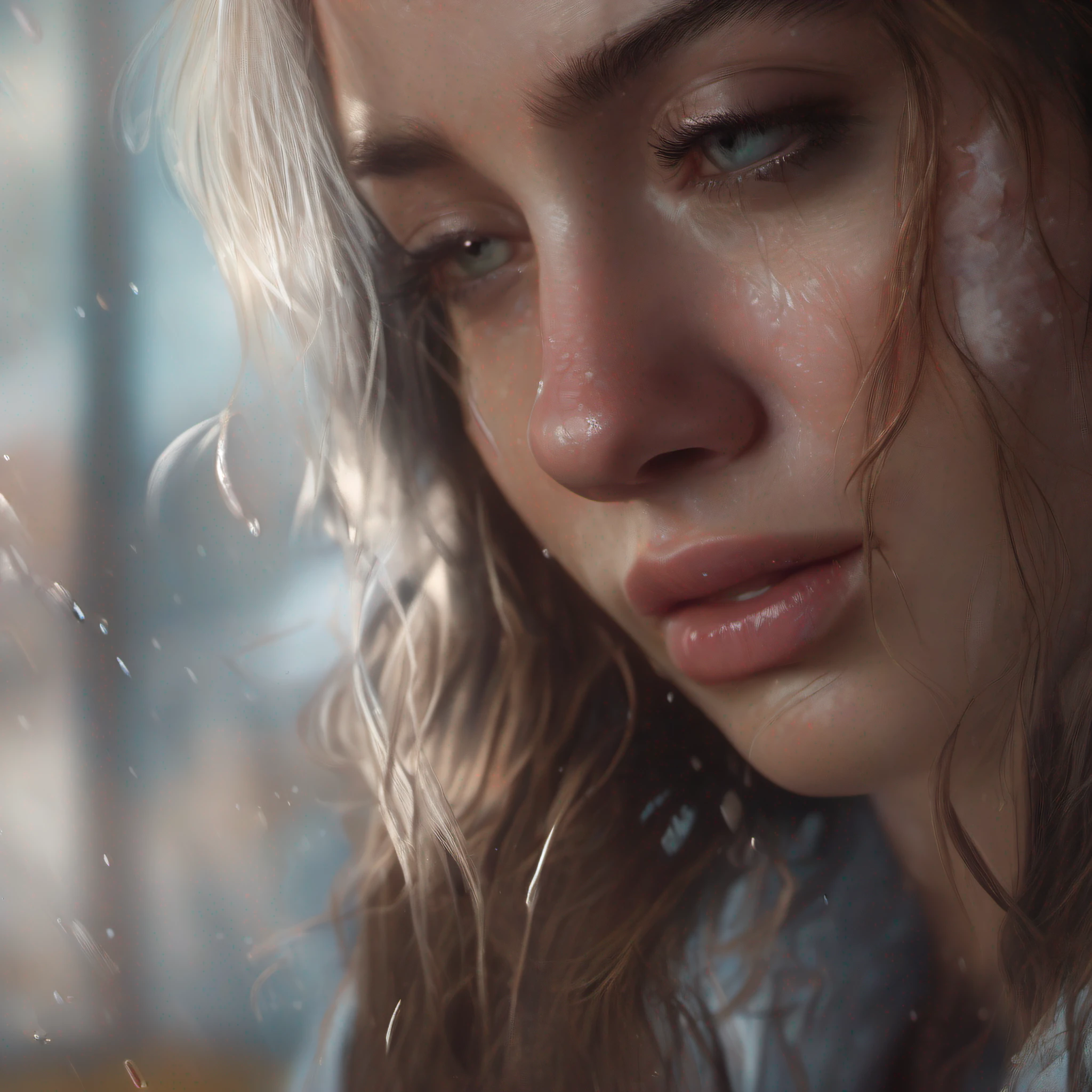 Close-up of a woman with tears on her face, realistic 4k digital art, realistic 4k digital art, wojtek fus, stunning digital illustration, Ultra-realistic digital painting, realistic digital painting, hyperrealistic digital painting, Realistic digital art, 8K realistic digital art, Digital Art. Artstation, Highly realistic digital art, hyperrealistic digital painting