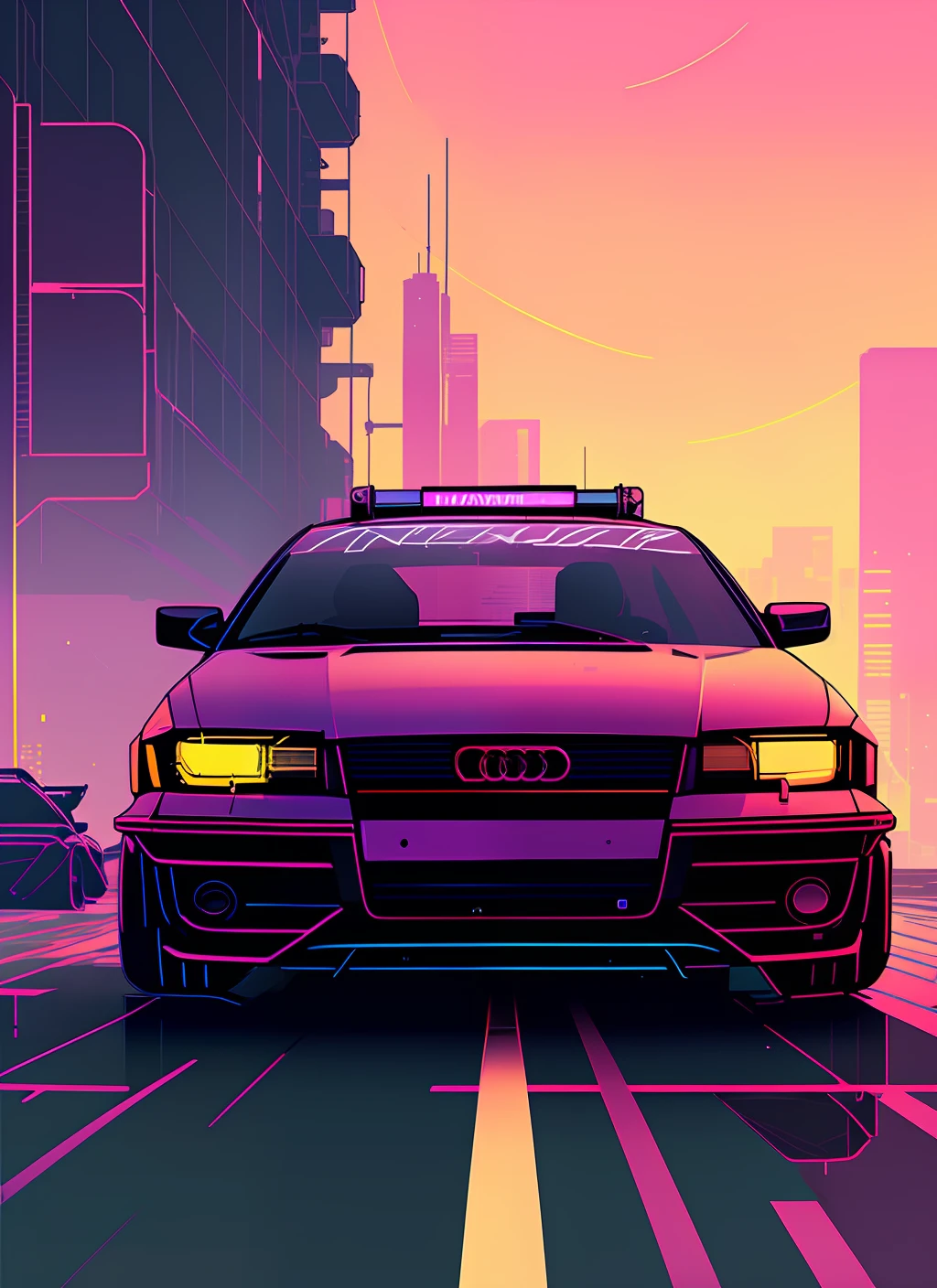 (nvinkpunk:1.2) (snthwve style:0.8) audi a3, anthro, lightwave, sunset, intricate, highly detailed