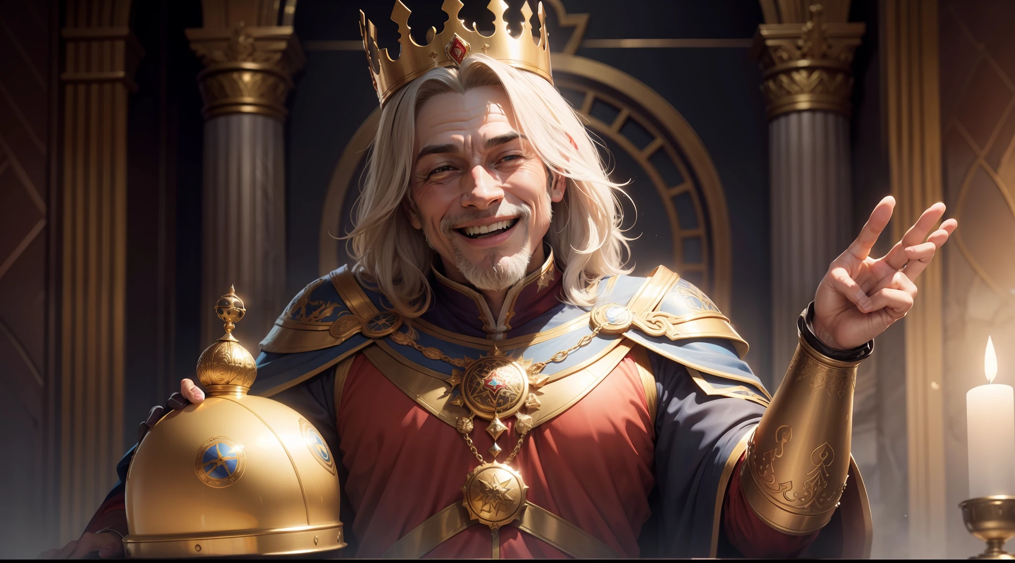 A wise king sorrindo, um homem veio conversar