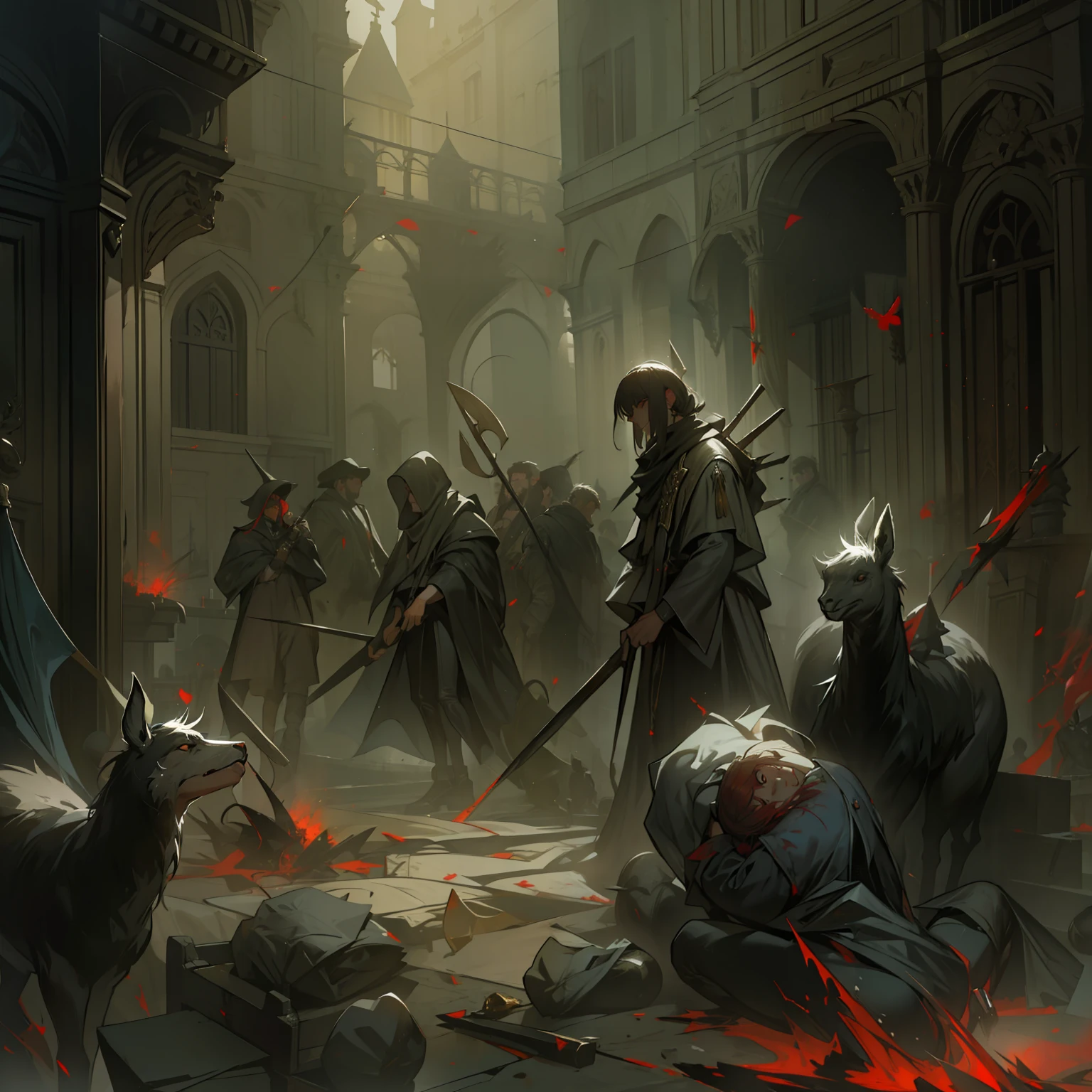 Sangre para el Dios de la Sangre! Dios de la guerra !, arte de Bastien Lecouffe-Deharme y Franz Kline, Light Volumetric, detalles finos, atmospheric, foco nítido, Filo,fondo en llamas,fondo intrincado,muchos detalles