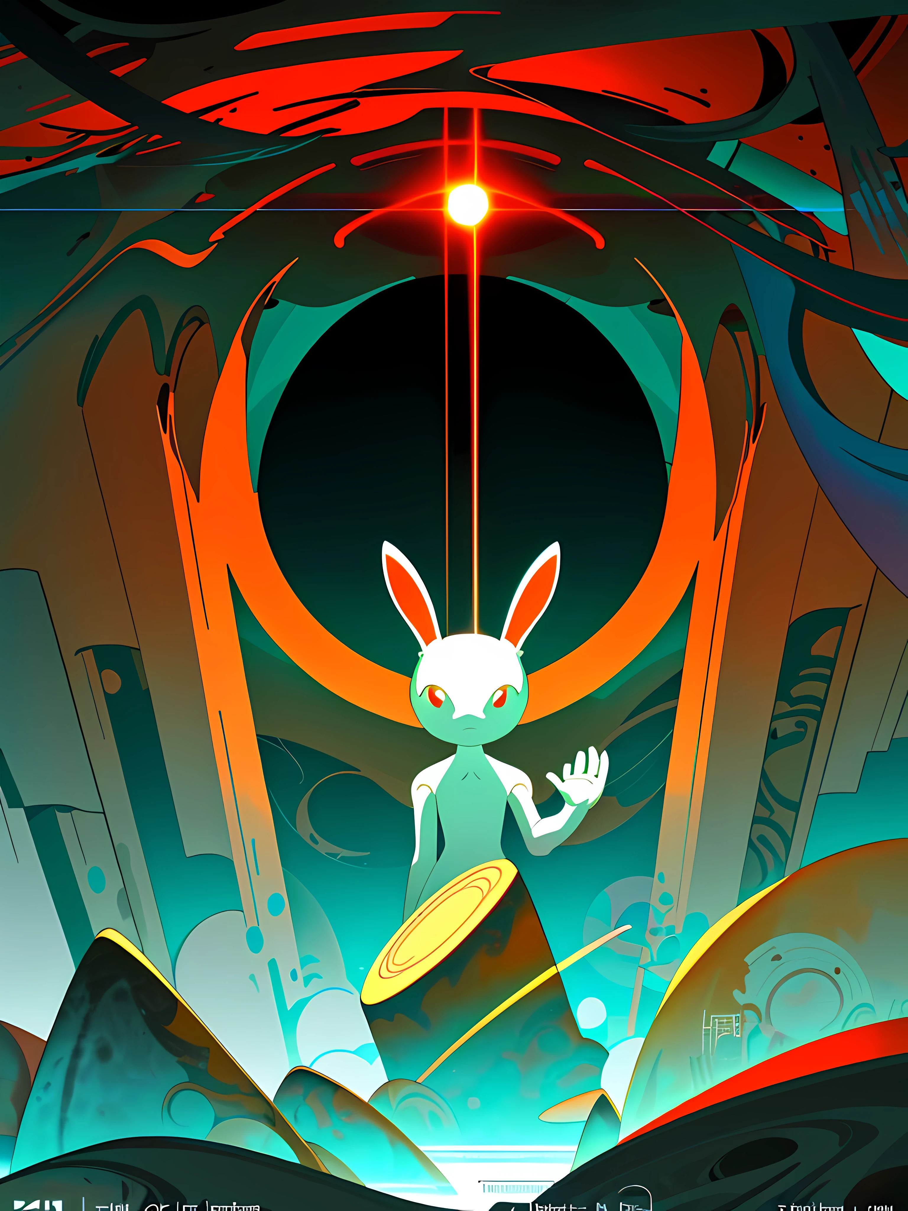(blame! style abandoned tech landscape), (Zen, Amy Sol style), (like a tunnel that you follow to a tunnel of its own down a hollow in a cavern where the sun has never shone), (underground, dark, foggy, perilous, abandoned dystopian chamber, deeper than did ever plummet sound), (abstract anthro rabbit figure wearing bunny ears), cover art with light abstraction, abstract, simple vector art, contemporary Cybernetic art, color gradients, soft color palettes, layered forms, whimsical animation, style Ethereal abstract, 4K, --v6