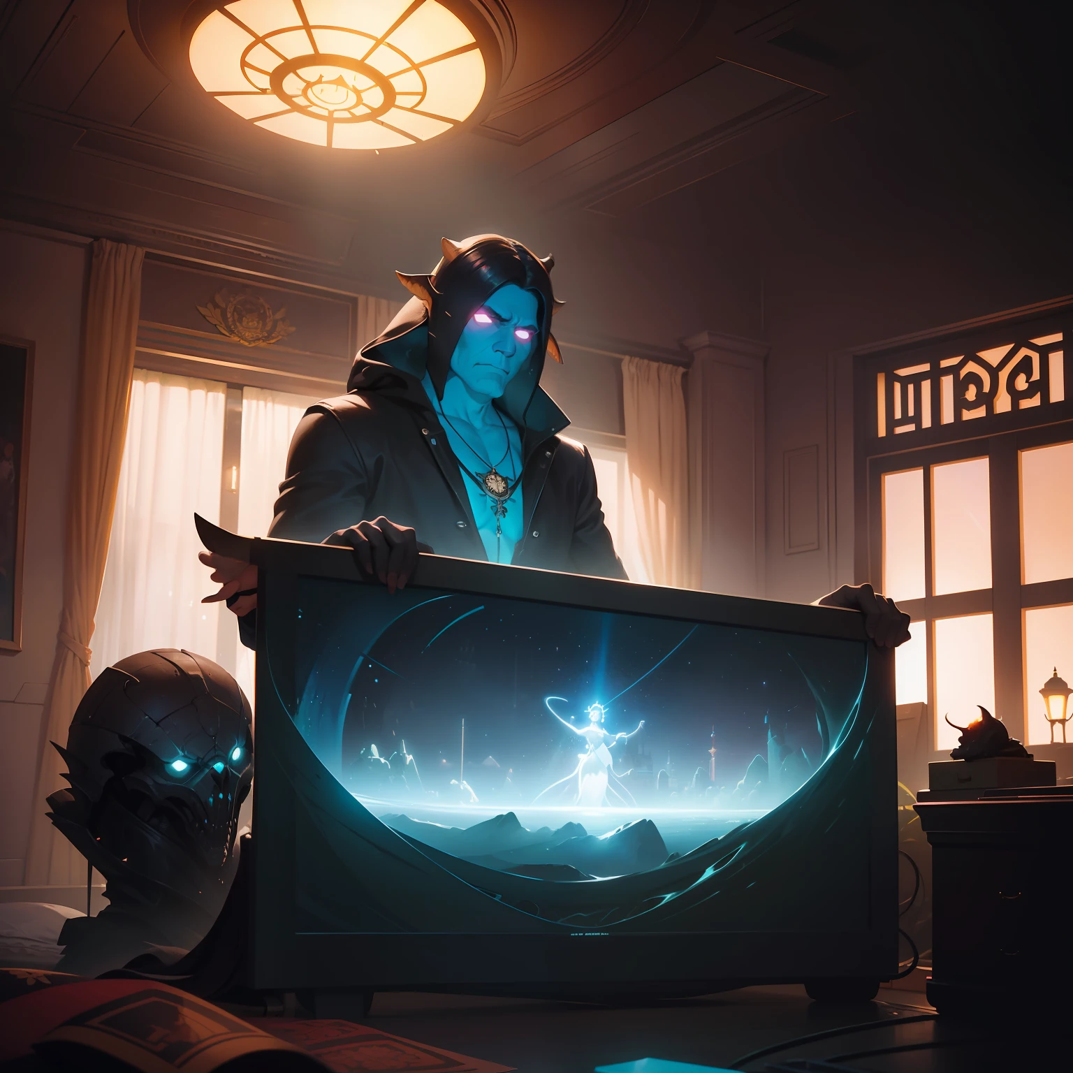 Y si... hay un monstruo en mi cabeza, en mi armario y debajo de mi cama?, motor irreal, Greg Rutkowski, loish, Rhads, Beeple, Makoto Shinkai y Lois Van Baarle, Ilya Kuvshinov, RossDrew, Tom Bagshaw, Alphonse Mucha, global ilumination, Entorno detallado e intrincado