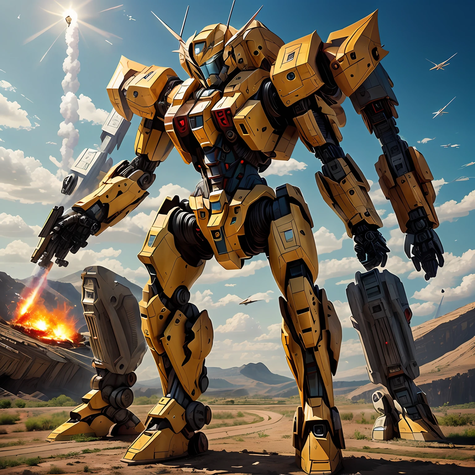 Surrealism, Ray Tracing, Photorealistic, UHD, High Detail, 32k, Best Quality, Textured Skin, Gundam Mecha, Flight, Funnel, Mecha Ship, Masterpiece, Best Quality, Mecha, Unmanned, (Full Body), (Black Mecha: 1.8), (Axisymmetric: 1.4), (HDR), (Movie Light: 1.1), White Eyes, Cool, Science Fiction, Fire, Universe, oversized shield, mecha man overlooking the background of the earth, with laser cannon beams, wars, conflicts, weapons in hand (has a huge weapon: 1.5), --auto