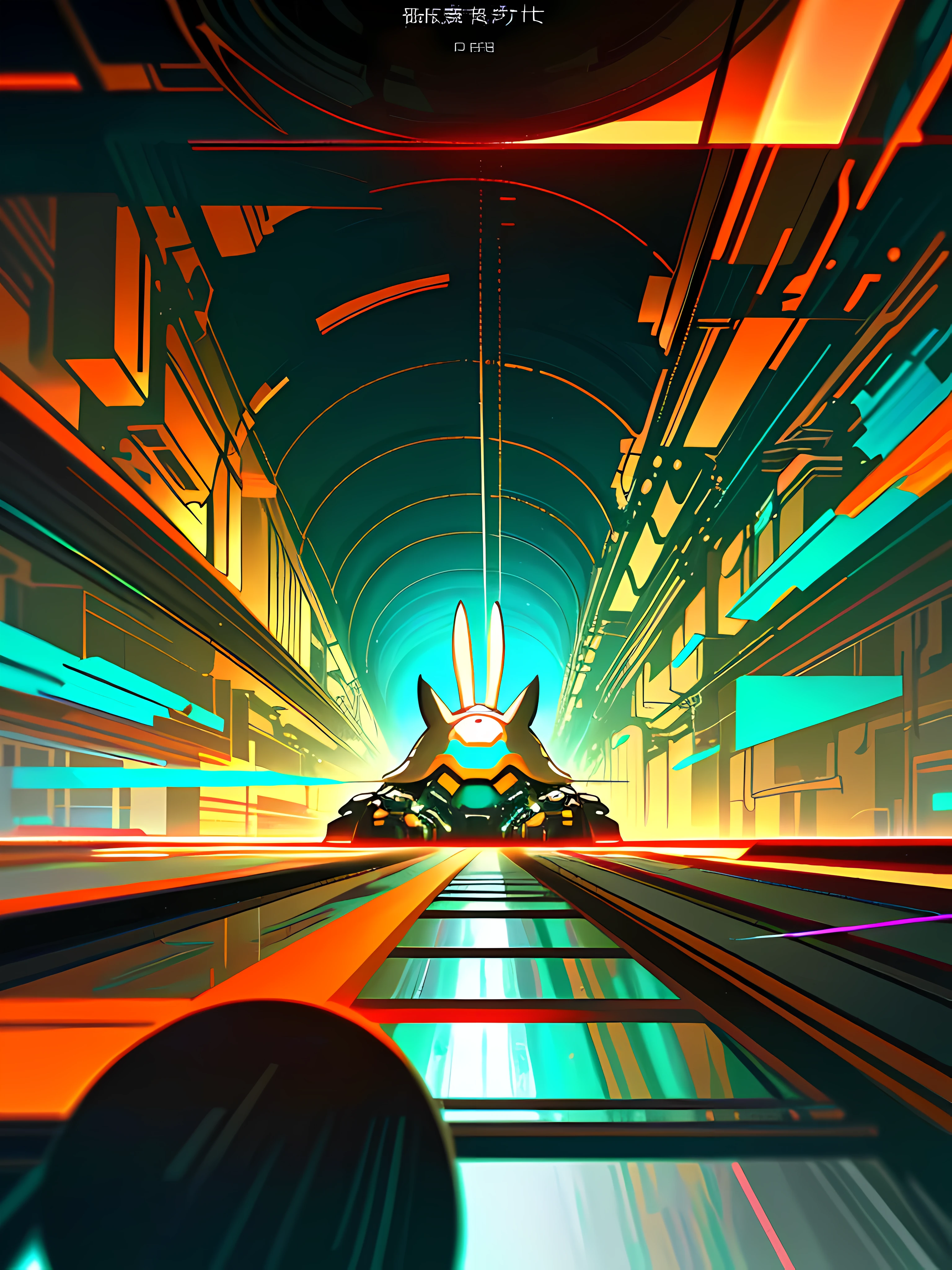 (blame! style abandoned tech landscape), (Zen, Amy Sol style), (like a tunnel that you follow to a tunnel of its own down a hollow in a cavern where the sun has never shone), (underground, dark, foggy, perilous, cybernetic city boardwalk), (abstract anthro rabbit figure wearing bunny ears), cover art with light abstraction, abstract, simple vector art, contemporary Cybernetic art, color gradients, soft color palettes, layered forms, whimsical animation, style Ethereal abstract, 4K, --v6
