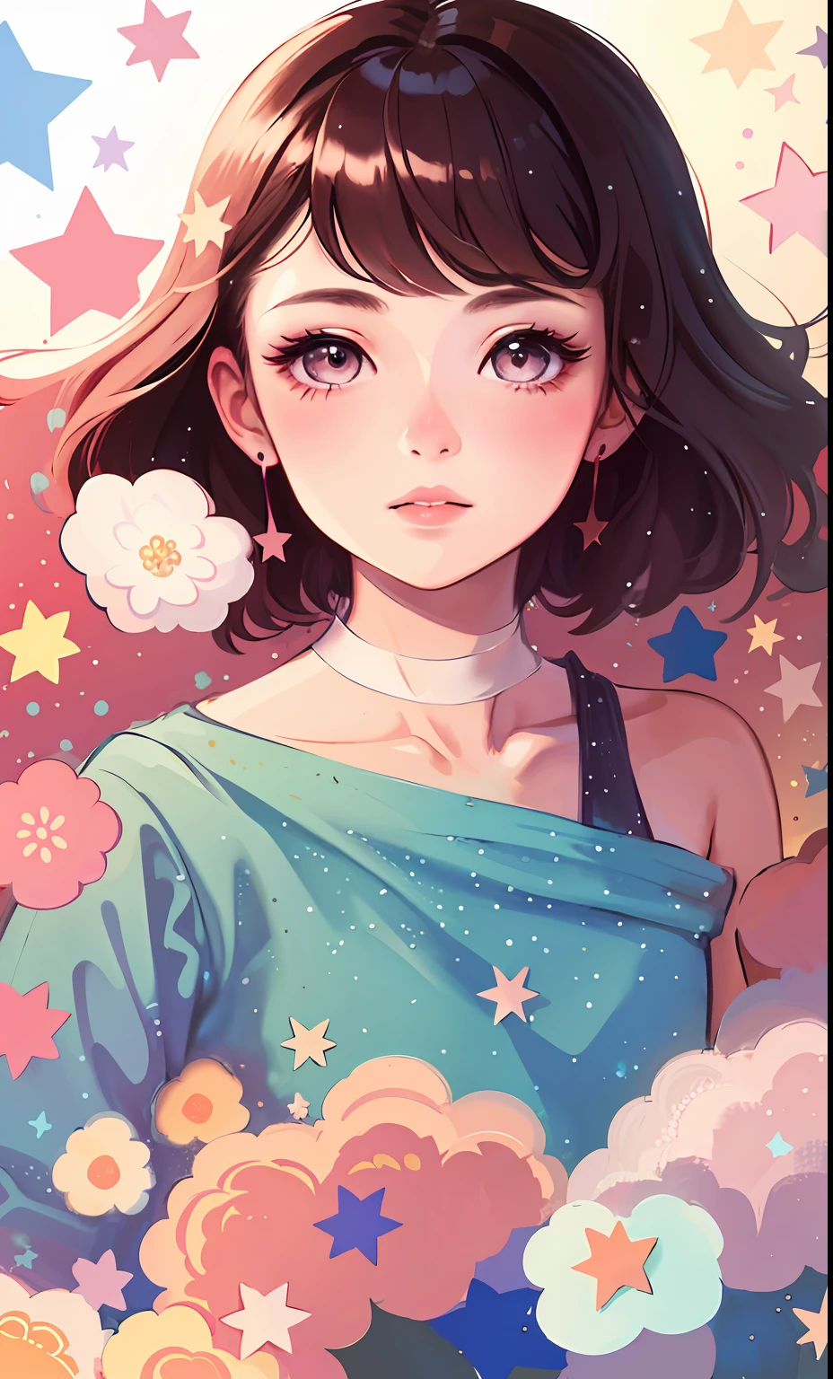 (highres, best quality:1.2), 1girl, radiance, soft contours, beautiful drawing, upper body, concept art, eyelashes, detailed background, light blush, bright colors