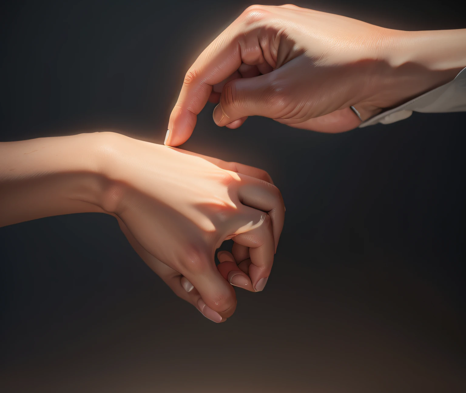 A close-up of the child's hand,