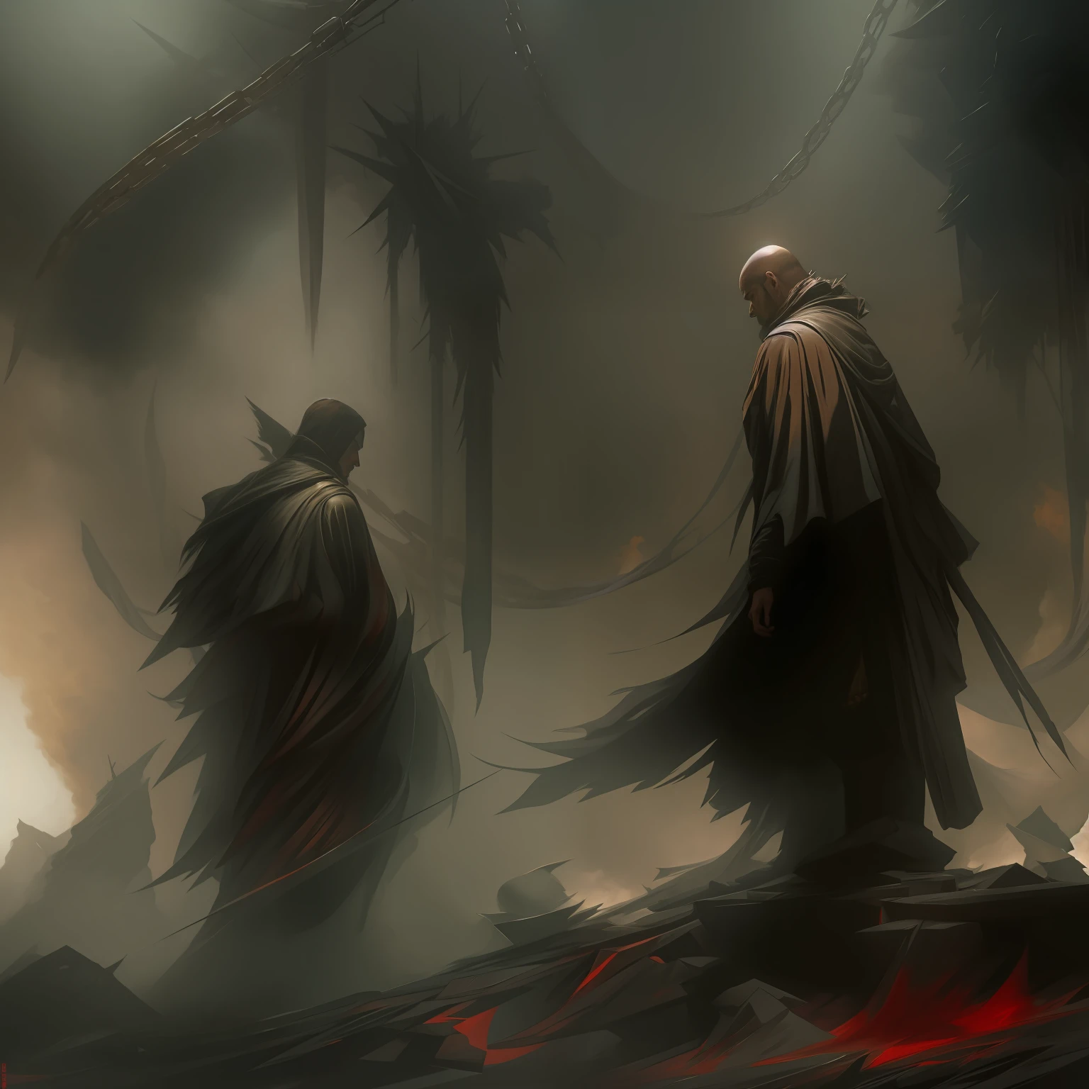 Sangre para el Dios de la Sangre! Dios de la guerra !, arte de Bastien Lecouffe-Deharme y Franz Kline, Light Volumetric, detalles finos, atmospheric, foco nítido, Filo,fondo en llamas,fondo intrincado,muchos detalles