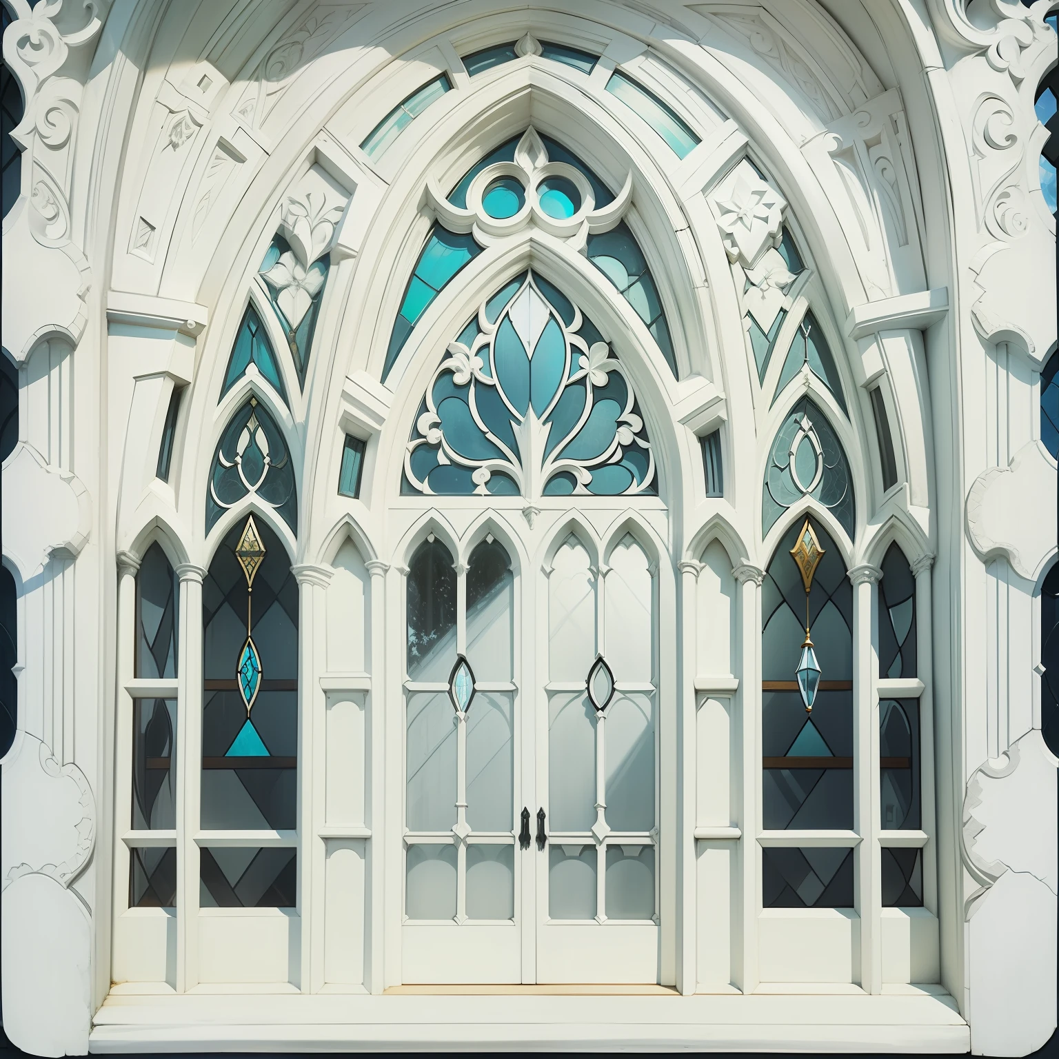 Medieval arch windows，Front window，white colors，A window，No characters，Hand-drawn，No stained glass，There is no house，Simple