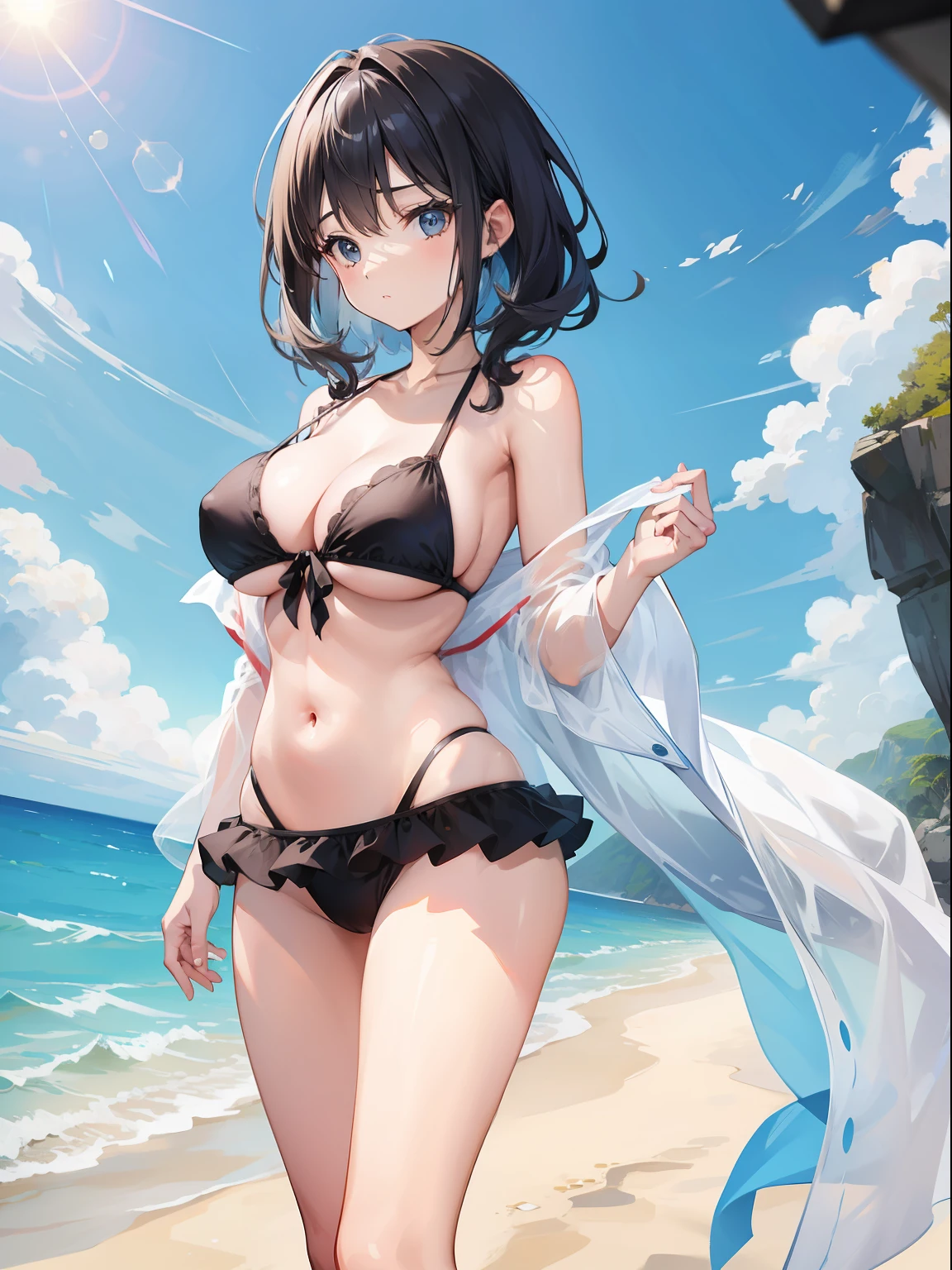 Girl in bikini, at the beach, big chest