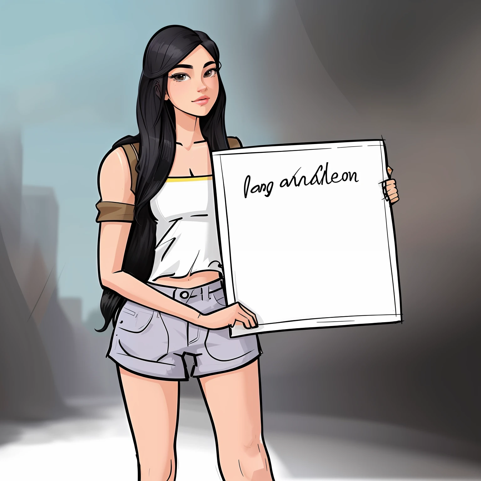 cartoon of a woman holding a sign with a message on it, cartoon style illustration, handsome girl, subject action: holding sign, subject action : holding sign, urban girl fanart, cartoon artstyle, random artist, woman his holding a sign, in cartoon style, woman holding sign, tall female emo art student, cartoon illustration, funny illustration, jisoo from blackpink