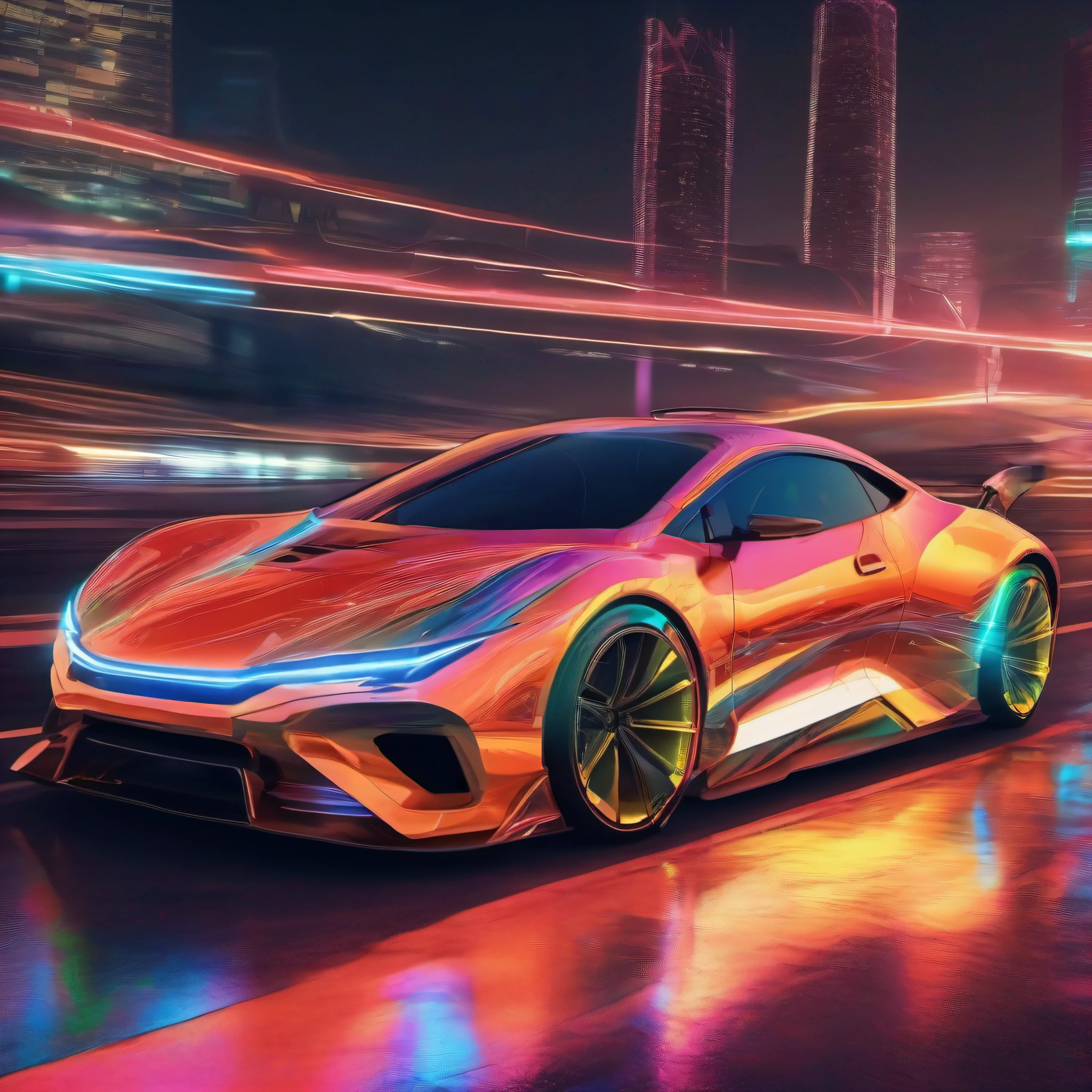 "carro esportivo, ultra detalhado, cores vibrantes, raios cinza e luzes neon extremamente  brilhosos, moderno e futurista."