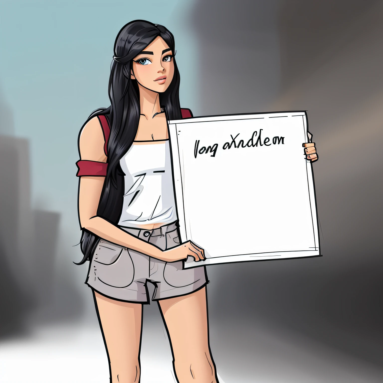 cartoon of a woman holding a sign with a message on it, cartoon style illustration, handsome girl, subject action: holding sign, subject action : holding sign, urban girl fanart, cartoon artstyle, random artist, woman his holding a sign, in cartoon style, woman holding sign, tall female emo art student, cartoon illustration, funny illustration, jisoo from blackpink