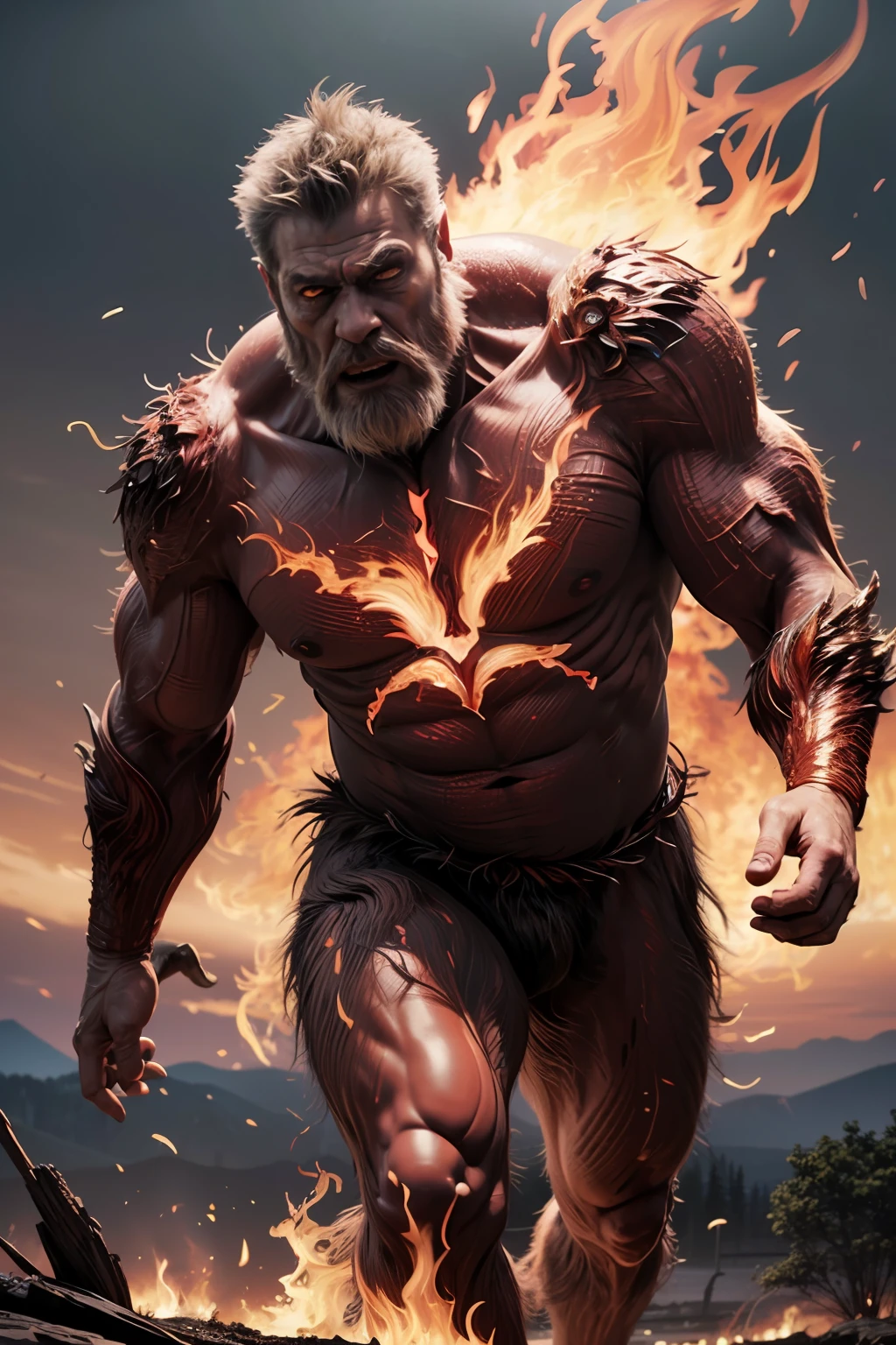 (8k, RAW photo, best quality, masterpiece:1.2), (realistic, photo-realistic:1.37), octane render, ultra high res, ultra-detailed ,professional lighting, photon mapping, radiosity, physically-based rendering, ue5, ((earth giant monster)), ((red glowing ember on giant's body)), ((red eyes)), ((holding flaming sword)), ((burning castle)), ((flaming wings))