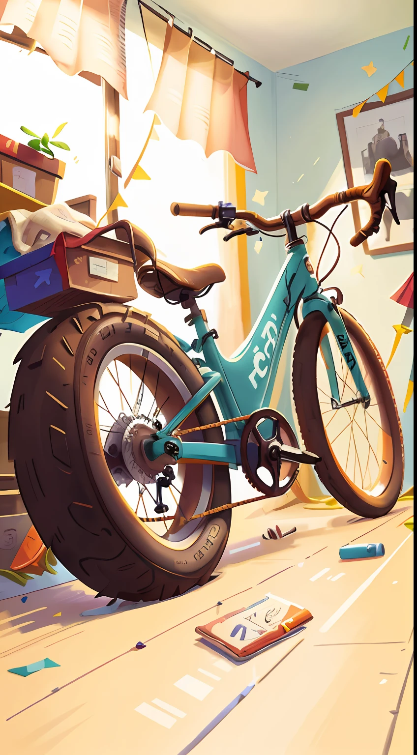 1Bicycle on the floor, perfect quality, clear focus (clutter - home: 0.8), (masterpiece: 1.2) (realistic: 1.2) (bokeh) (best quality) (detailed skin: 1.3) (complex details) (8K) (sharp focus), clean background, white background, long view composition, 85MM SHOT