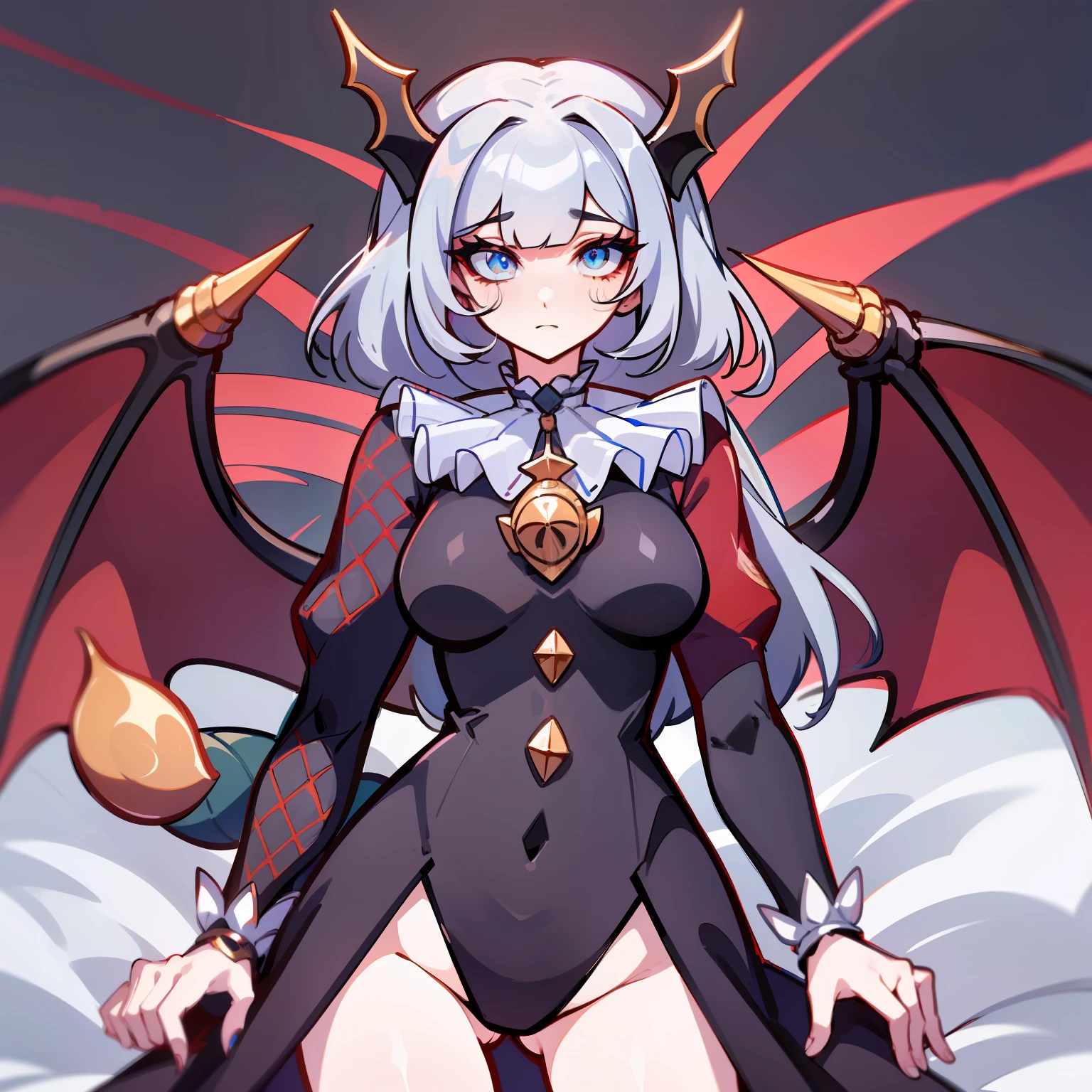 (melhor qualidade: 1.0), (super high res: 1.0), personagem extremamente detalhado, detailed hands, Half-dragon girl, chifres, scales on the neck, escamas nos ombros, scales on the forearm, escamas na bochecha, Girl with dragon tail, dragon tailed, Cabelo extremamente detalhado, cabelo curto, ((Cabelo branco)),((mechas pretas)), olhos extremamente detalhados, olho com cores diferentes, Heterocromia, olho direito branco, olho esquerdo preto, dragon eyes, 2D, Arte de Anime, ((barnet)), ((corpo inteiro)), standing on her feet, medieval, RPG, pequena, Fofa, orelhas de elfo, dragon wings