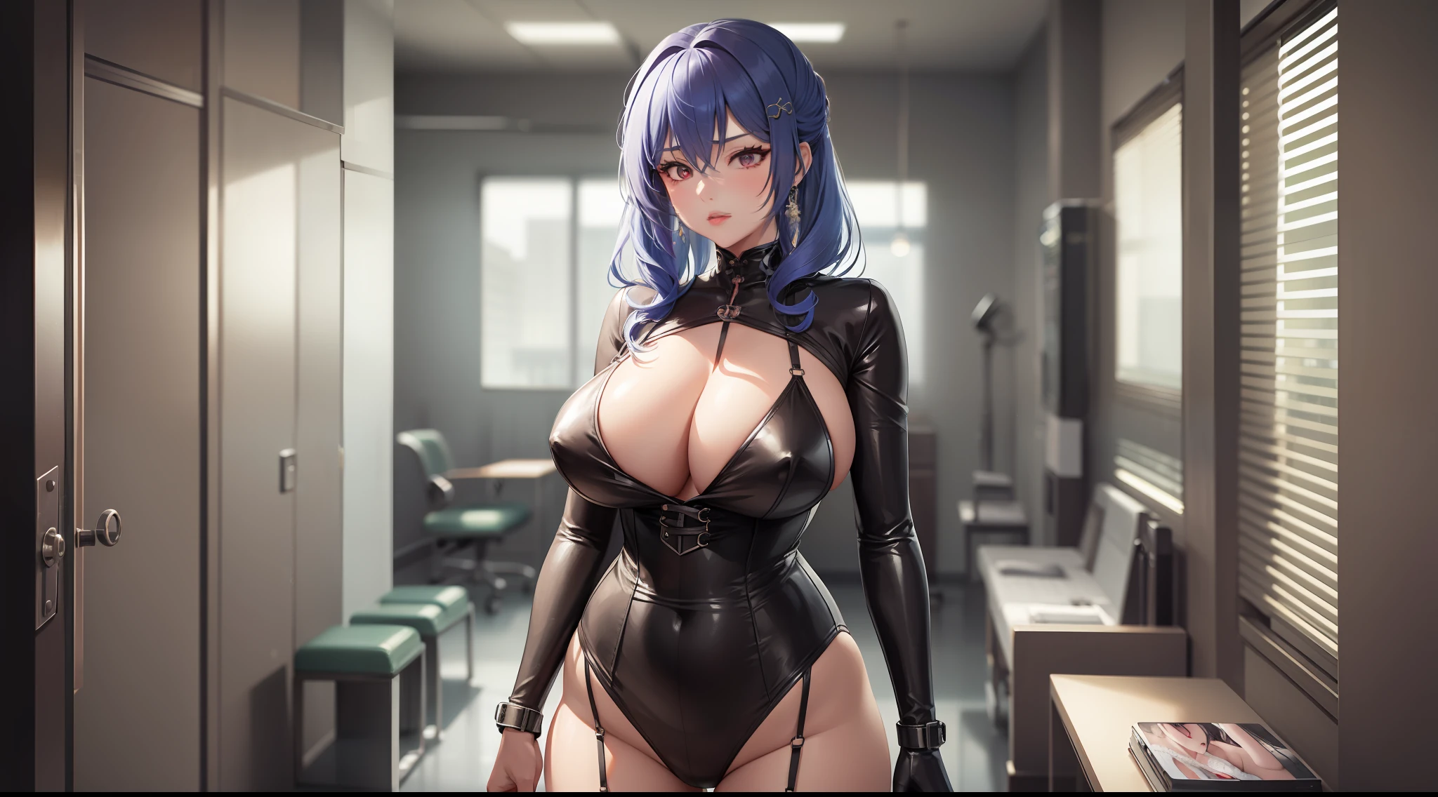 Infirmary, 窗帘, Seven girls, nurses, white dresses, tmasterpiece, Best quality at best, tmasterpiece, (Extremely refined and beautiful:1.2), a blurred background looking at the viewer, Seven 20-year-old girls, 独奏, Fahi girl, Redlip, Blushlush, , tightsuit, Big set, shibari, handculars, (pegging: 1.6), Outsideest, Bind your hands, Hands behind your back, discreet, leaning-forward, high detal, huge tit,Blush,