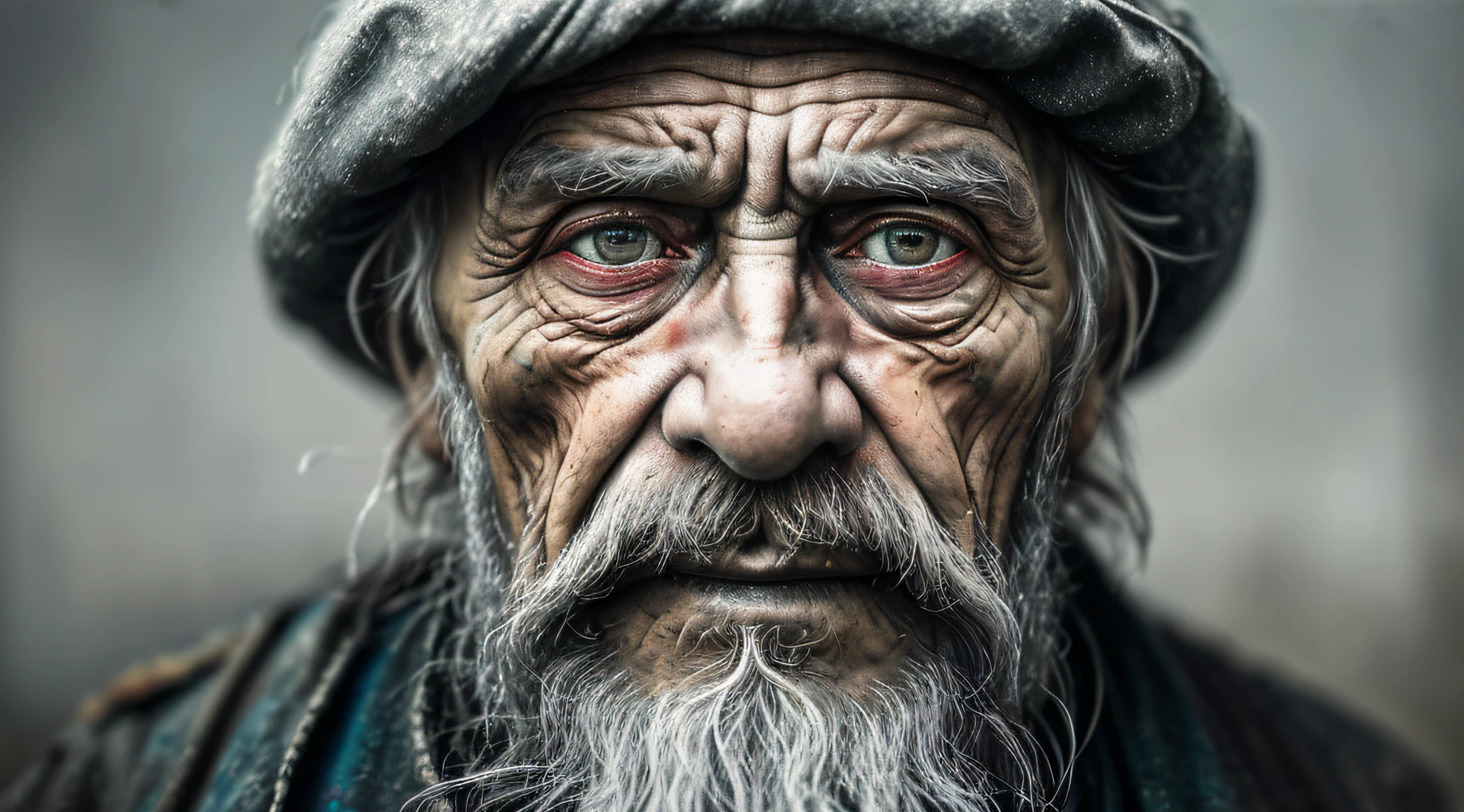 A portrait of poor russian 1800 old worker in rags, ((overwhelming fatigue )), wrinkles of age, concept art, oil pastel painting , moody gray colors , gritty, messy stylestyle of Alexey Savrasov, Ivan Shishkin, Ilya Repin, (cel shaded:1.2), 2d, (oil painting:1.2) highly detailed