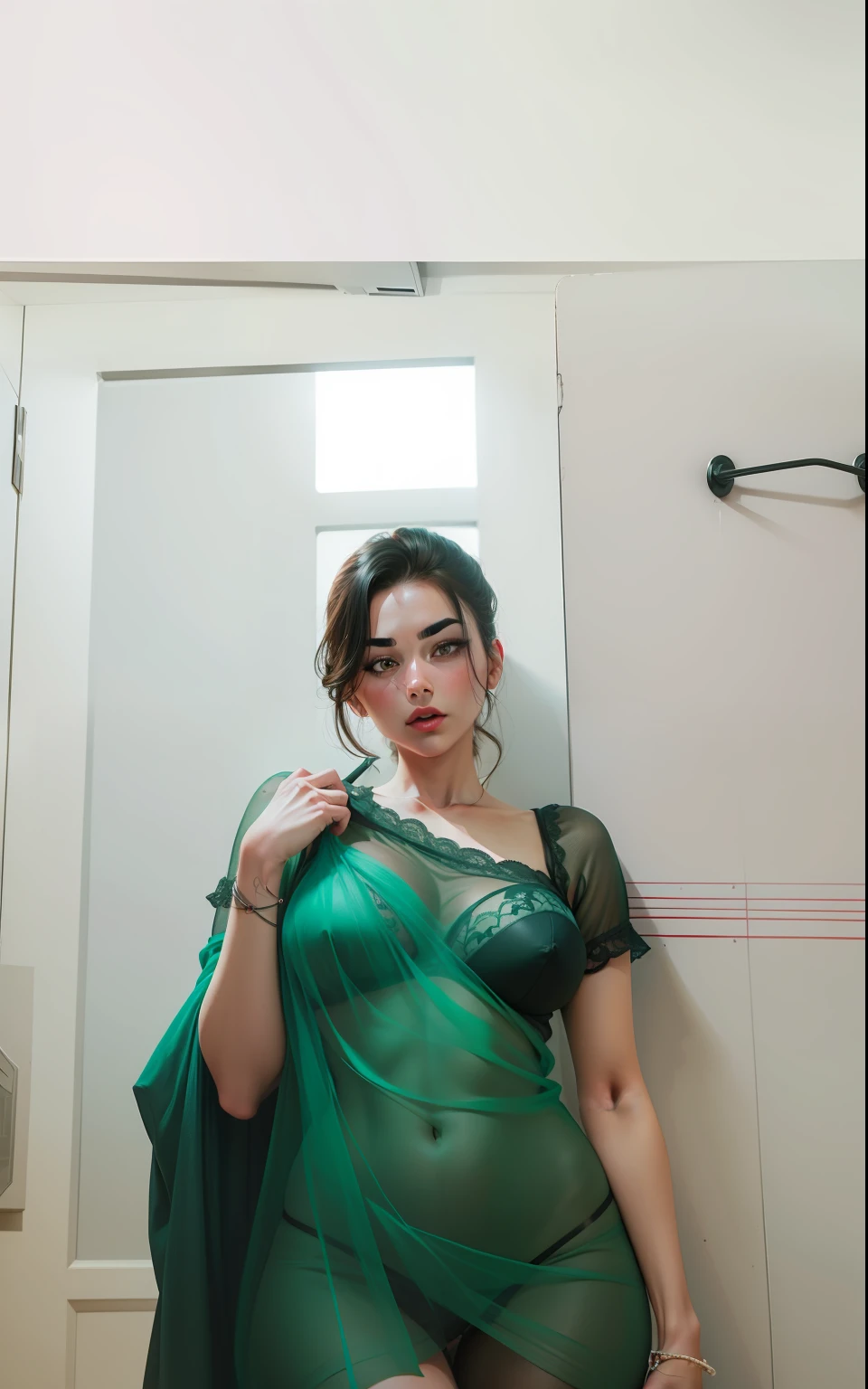 (8k, RAW photo, best quality, masterpiece: 1.2), (realistic, photorealistic: 1.37), 1 girl, Japan, 40s,, cityscape, night, professional lighting, photon mapping, radiosity, ripped, big, bright red see-through and very small bra, tip sticking out, areola protruding, pubic shape clearly visible, gal , Lots of lashes, Lame on the eyelids, Bright red lips, Pure black heels, Pubic hair, Lower abdomen bristles, Slender, Crotch open, are large and about to spill out of bra, See-through underwear, Pubic hair sticks out of underwear