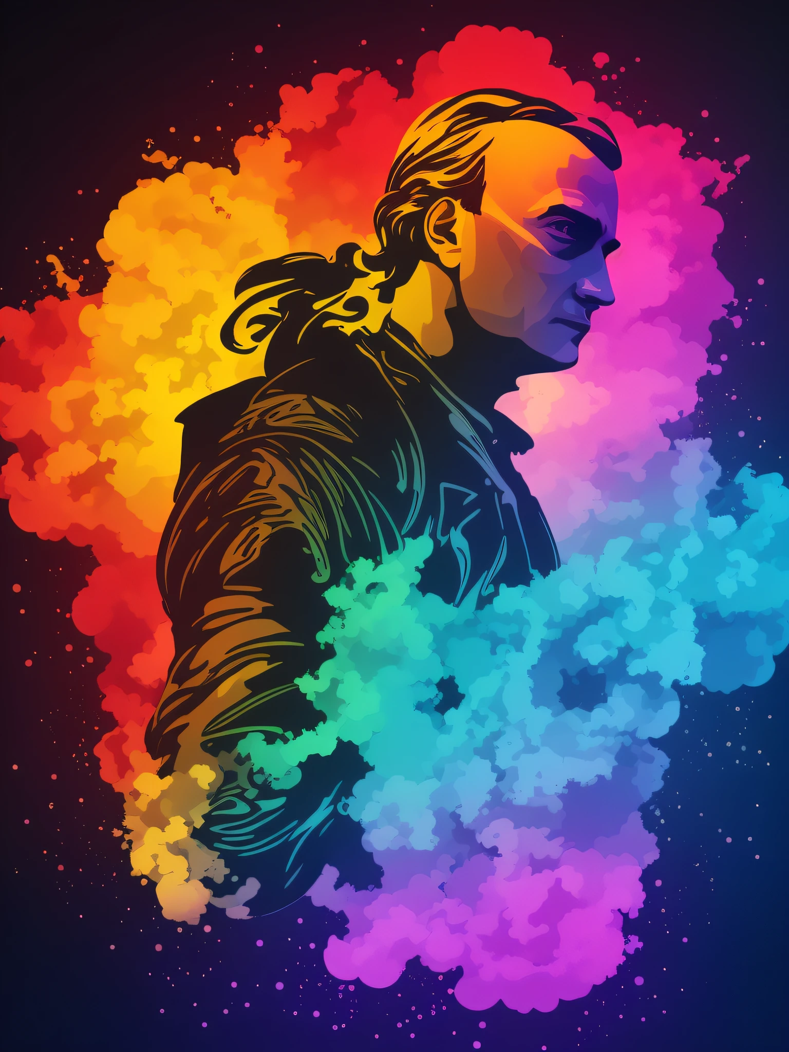 Isaac Newton, 2D t-shirt art, epic illustration, vector, 2d illustration, black background, very colorful, full gradient modern colors, Focused, front view